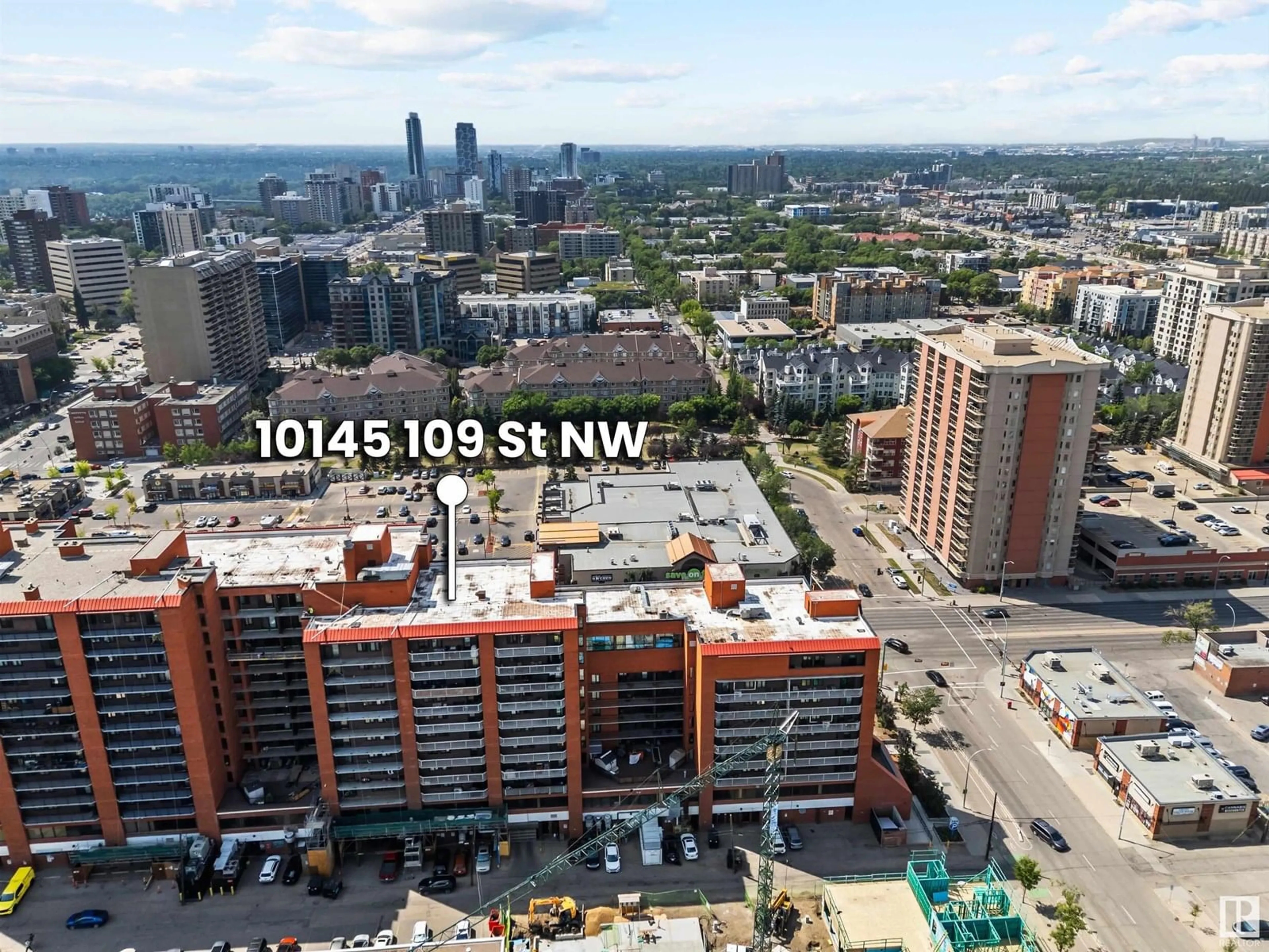 A pic from outside/outdoor area/front of a property/back of a property/a pic from drone, city buildings view from balcony for 901 - 10145 109 ST NW, Edmonton Alberta T5J3M5