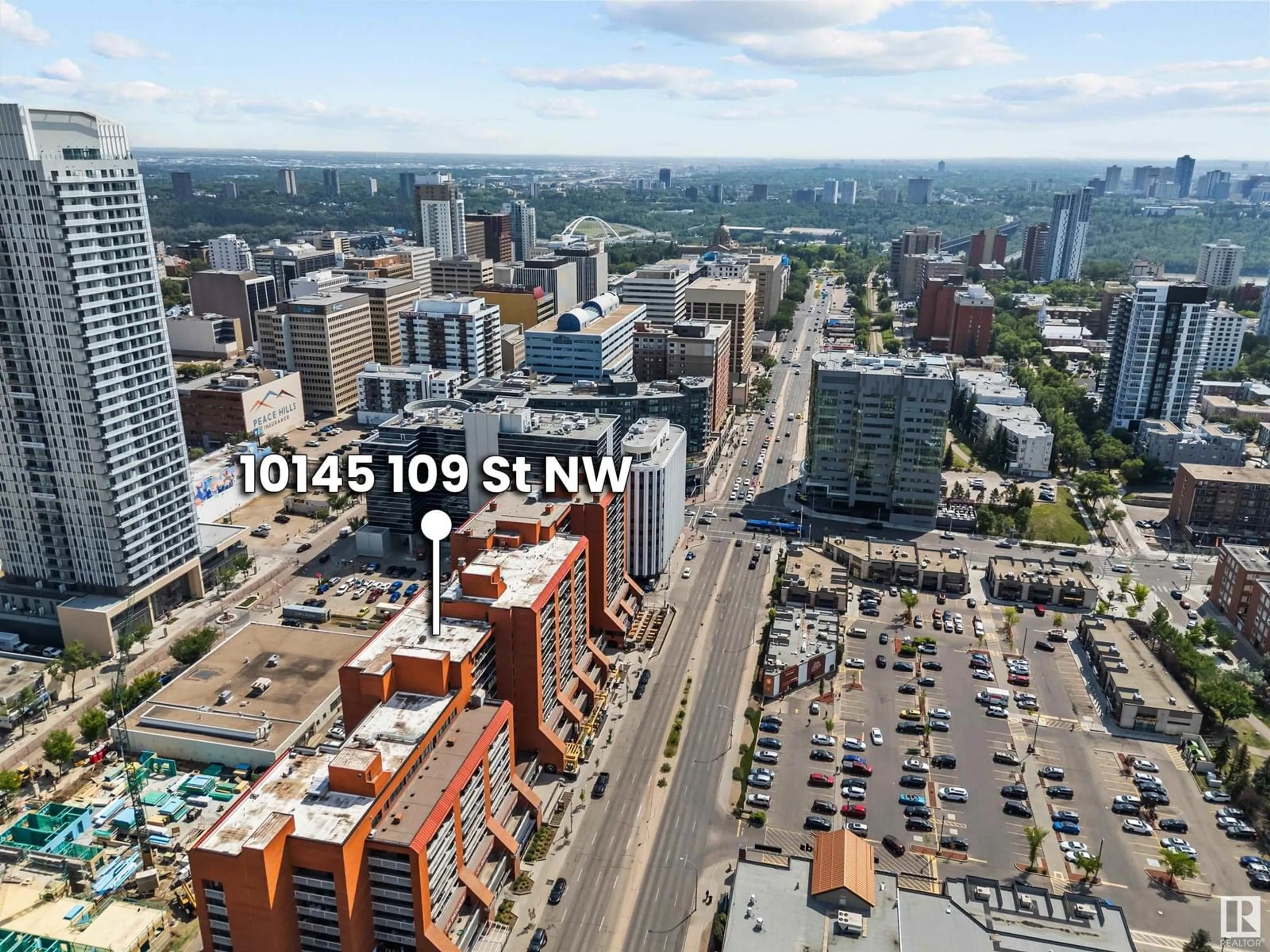A pic from outside/outdoor area/front of a property/back of a property/a pic from drone, city buildings view from balcony for 901 - 10145 109 ST NW, Edmonton Alberta T5J3M5