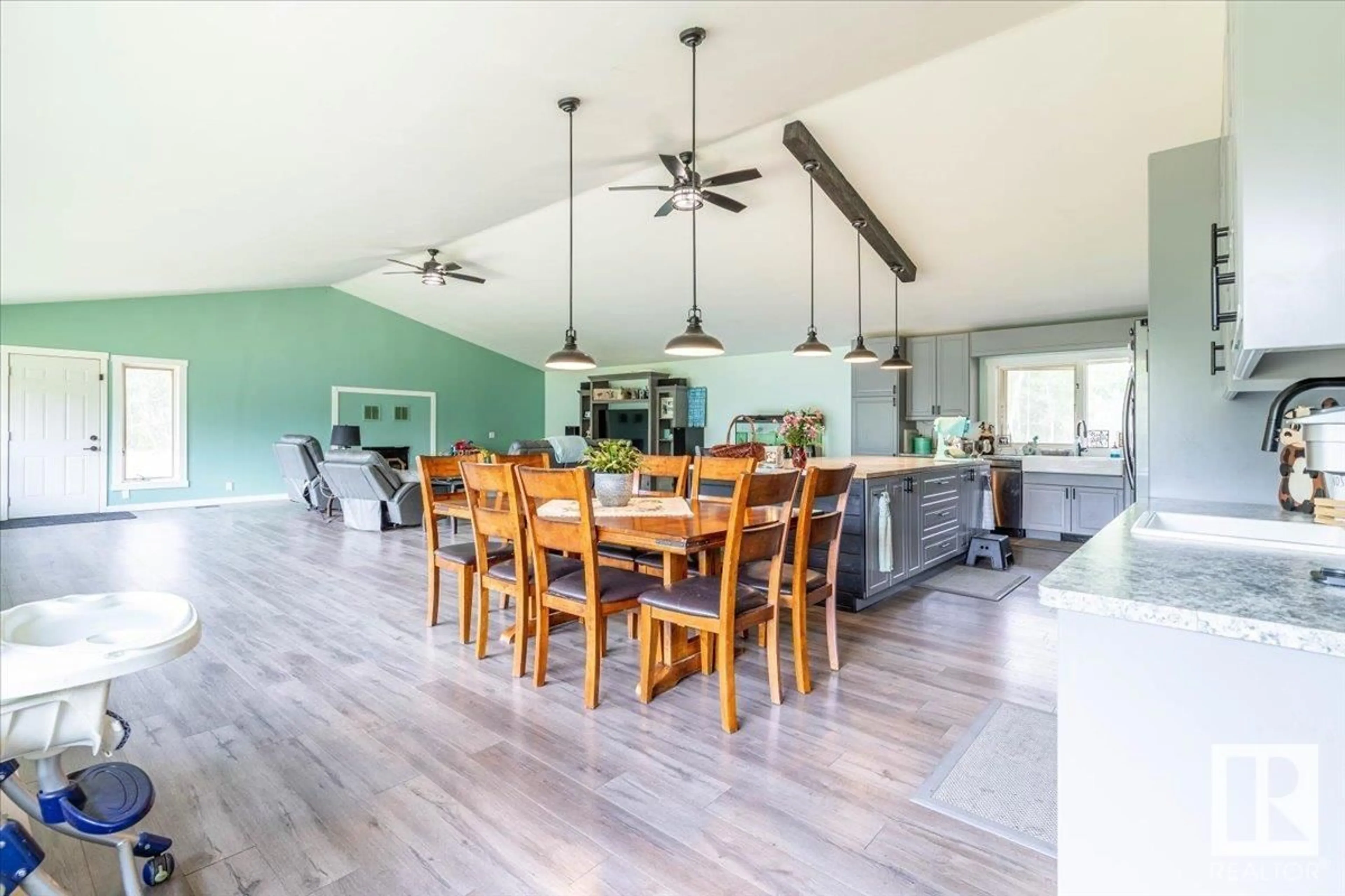 Open concept kitchen, wood/laminate floor for 49464 RGE RD 200, Rural Camrose County Alberta T0B2M1