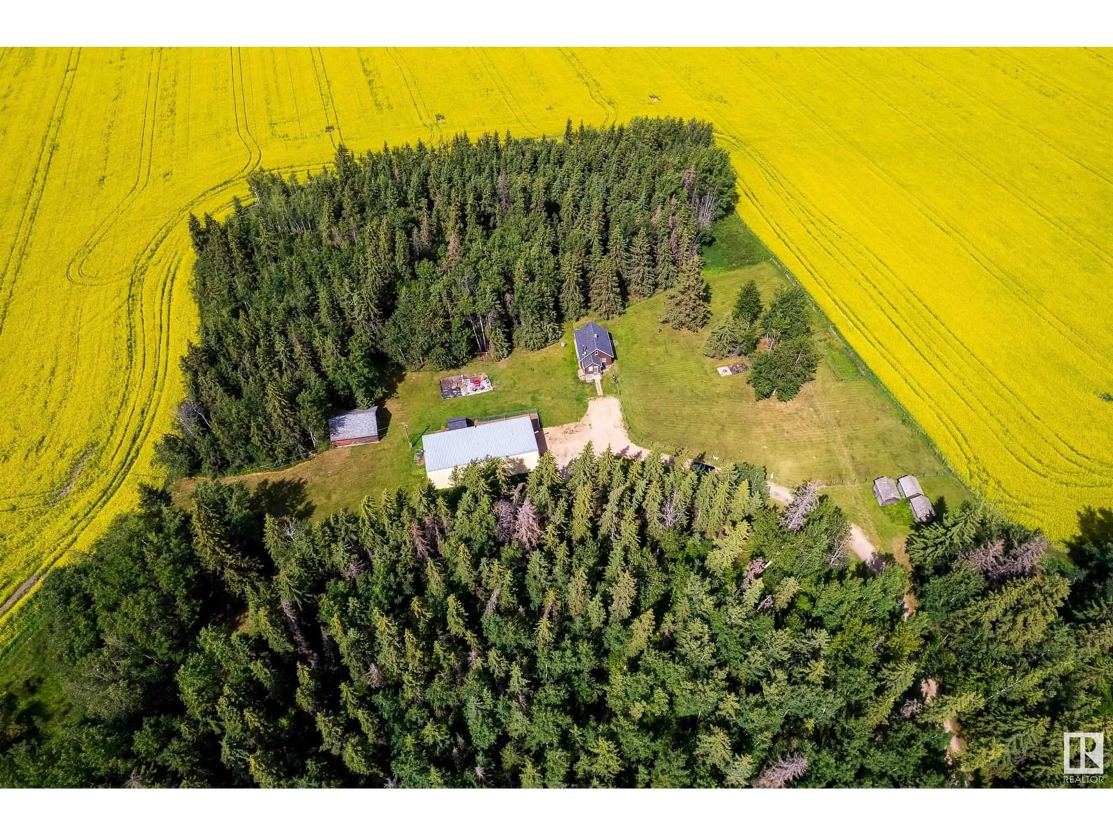 A pic from outside/outdoor area/front of a property/back of a property/a pic from drone, forest/trees view for 1526 TWP RD 603, Rural Westlock County Alberta T7P2P4