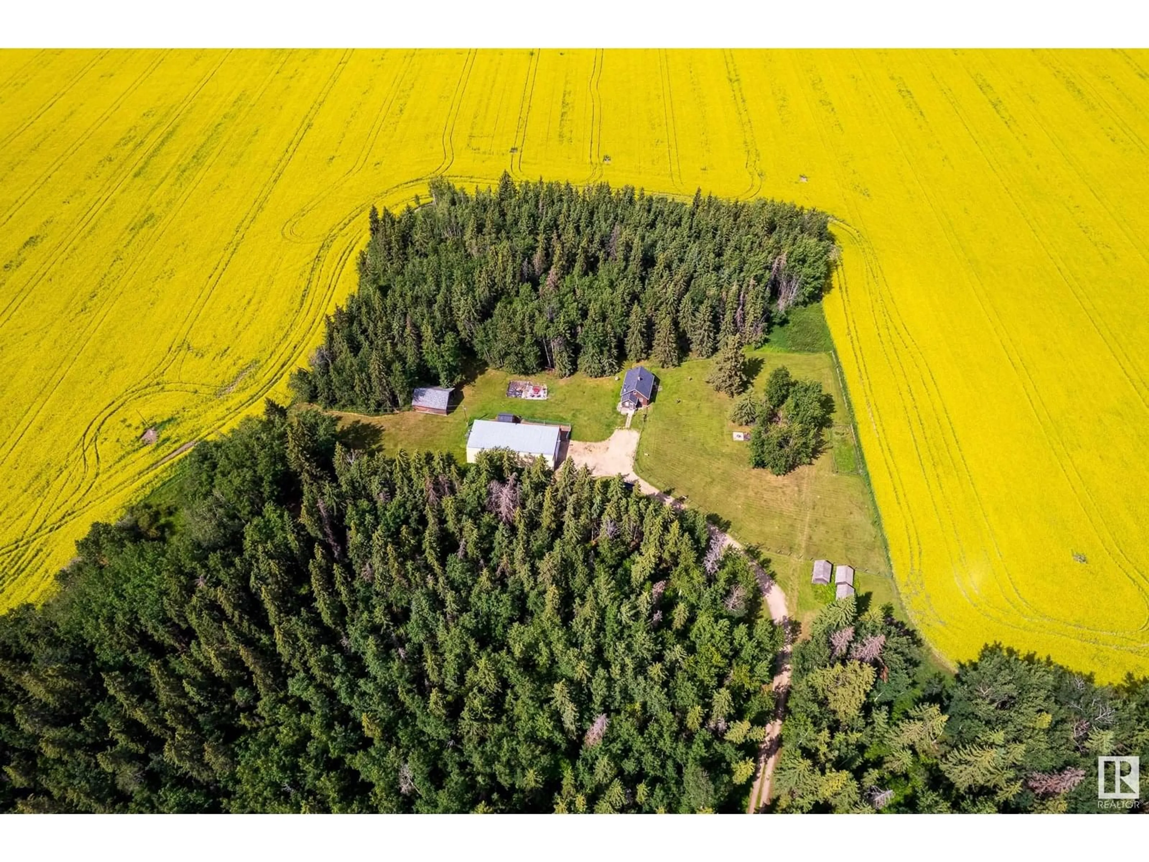 A pic from outside/outdoor area/front of a property/back of a property/a pic from drone, forest/trees view for 1526 TWP RD 603, Rural Westlock County Alberta T7P2P4