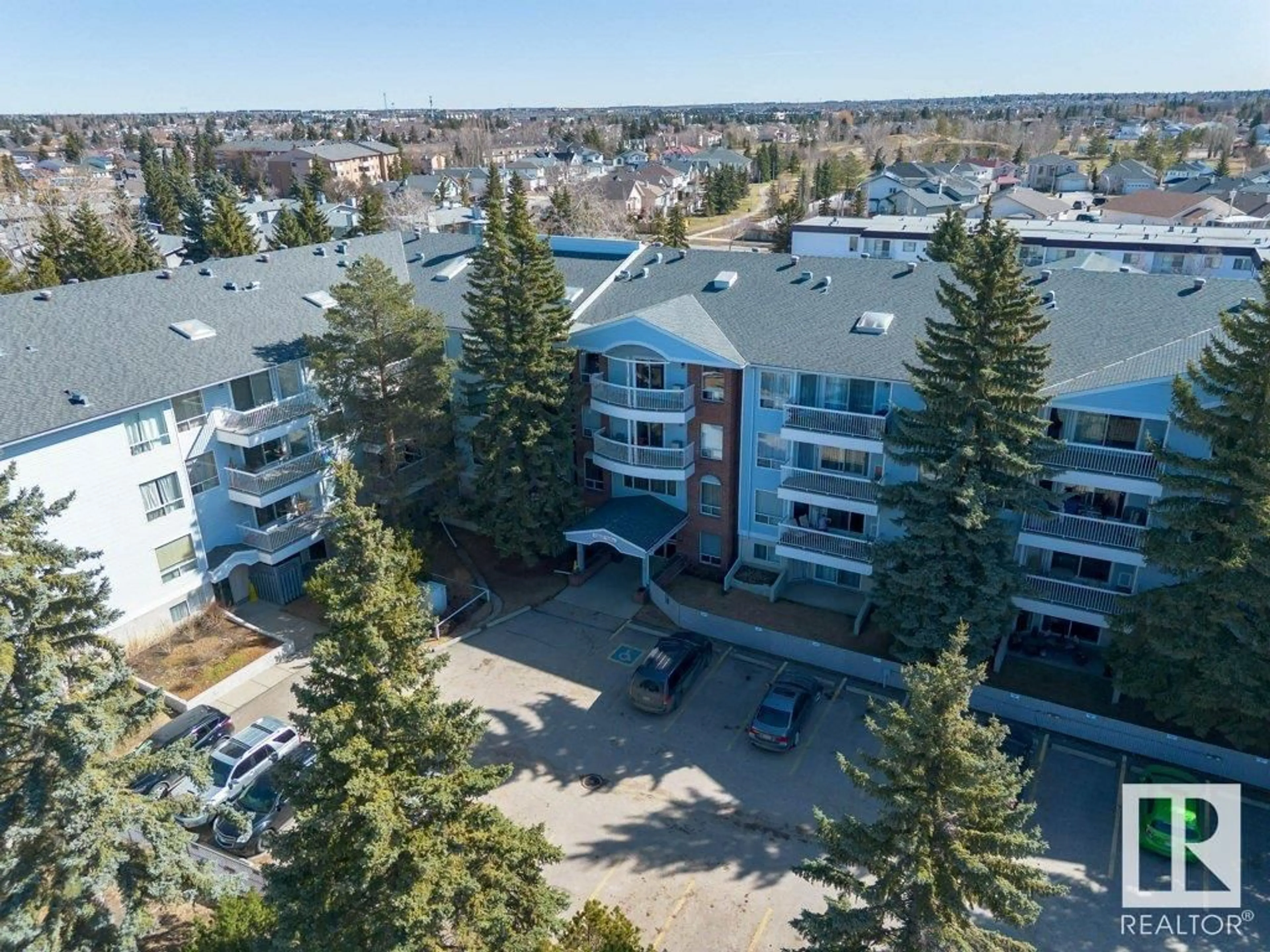 A pic from outside/outdoor area/front of a property/back of a property/a pic from drone, city buildings view from balcony for #110 - 15503 106 ST NW, Edmonton Alberta T5X5W7