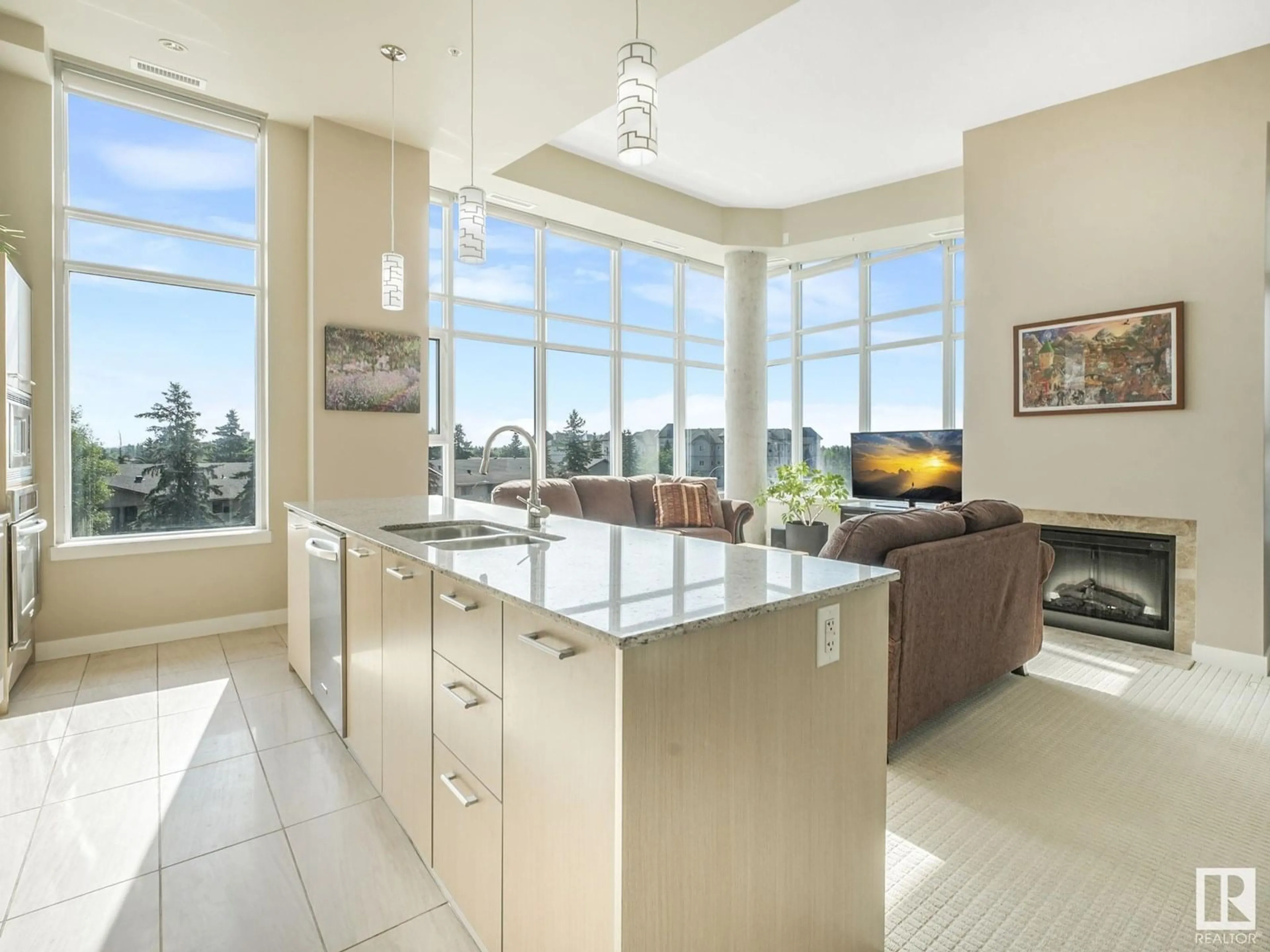 Open concept kitchen, ceramic/tile floor for #407 - 2510 109 ST NW, Edmonton Alberta T6J2X1