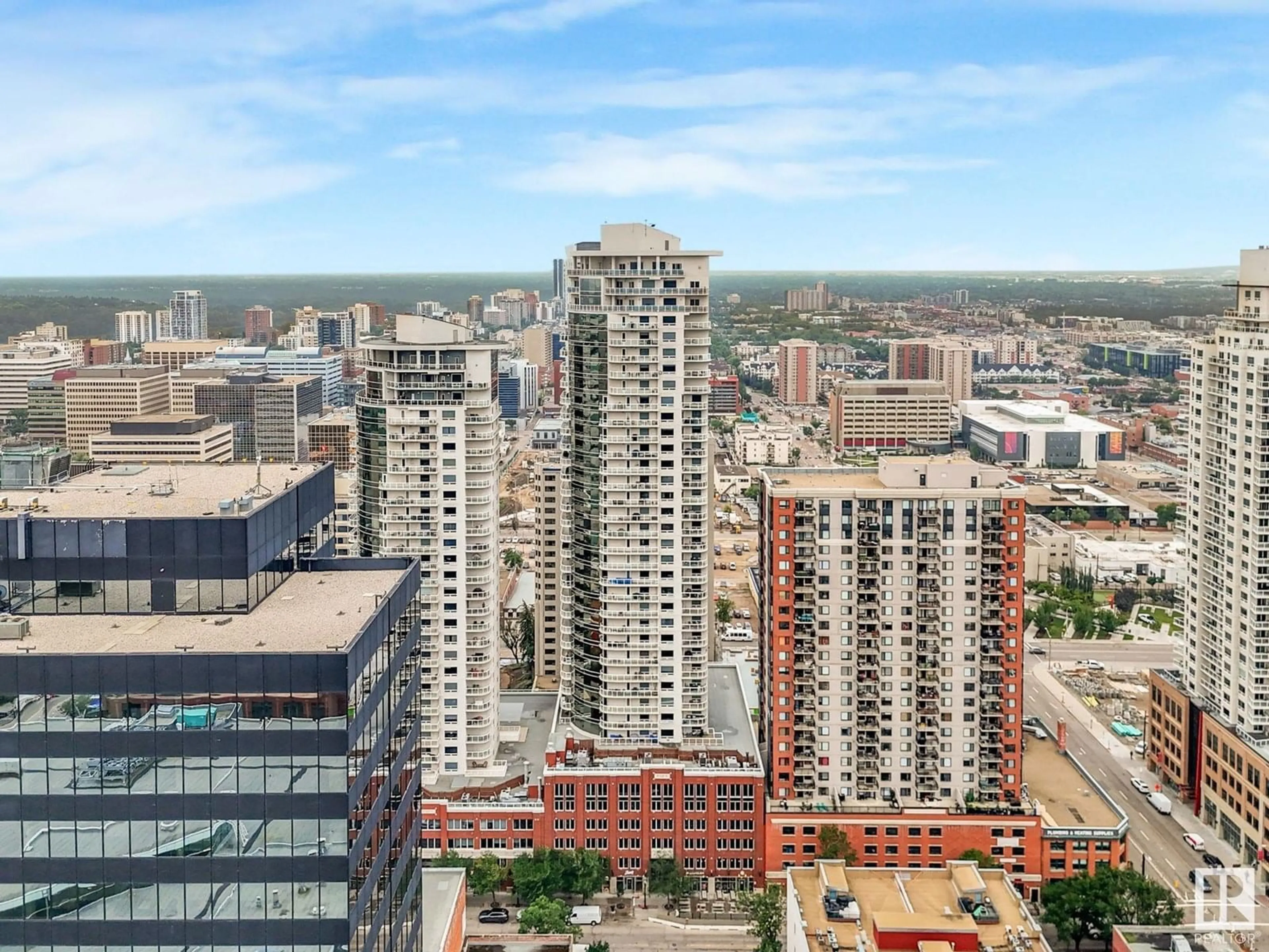 A pic from outside/outdoor area/front of a property/back of a property/a pic from drone, city buildings view from balcony for 10152 - 1304 104 ST NW, Edmonton Alberta T5J0B6