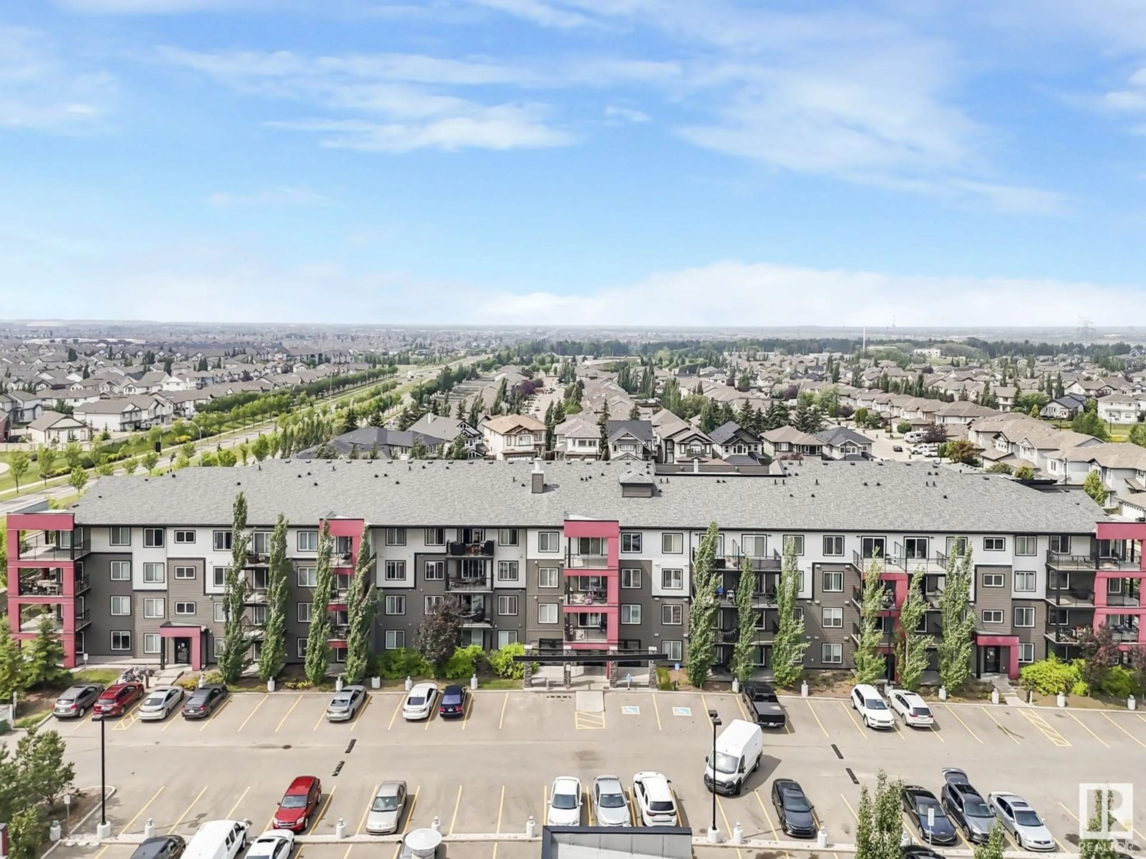 A pic from outside/outdoor area/front of a property/back of a property/a pic from drone, city buildings view from balcony for 312 - 5521 7 AV, Edmonton Alberta T6X1A8