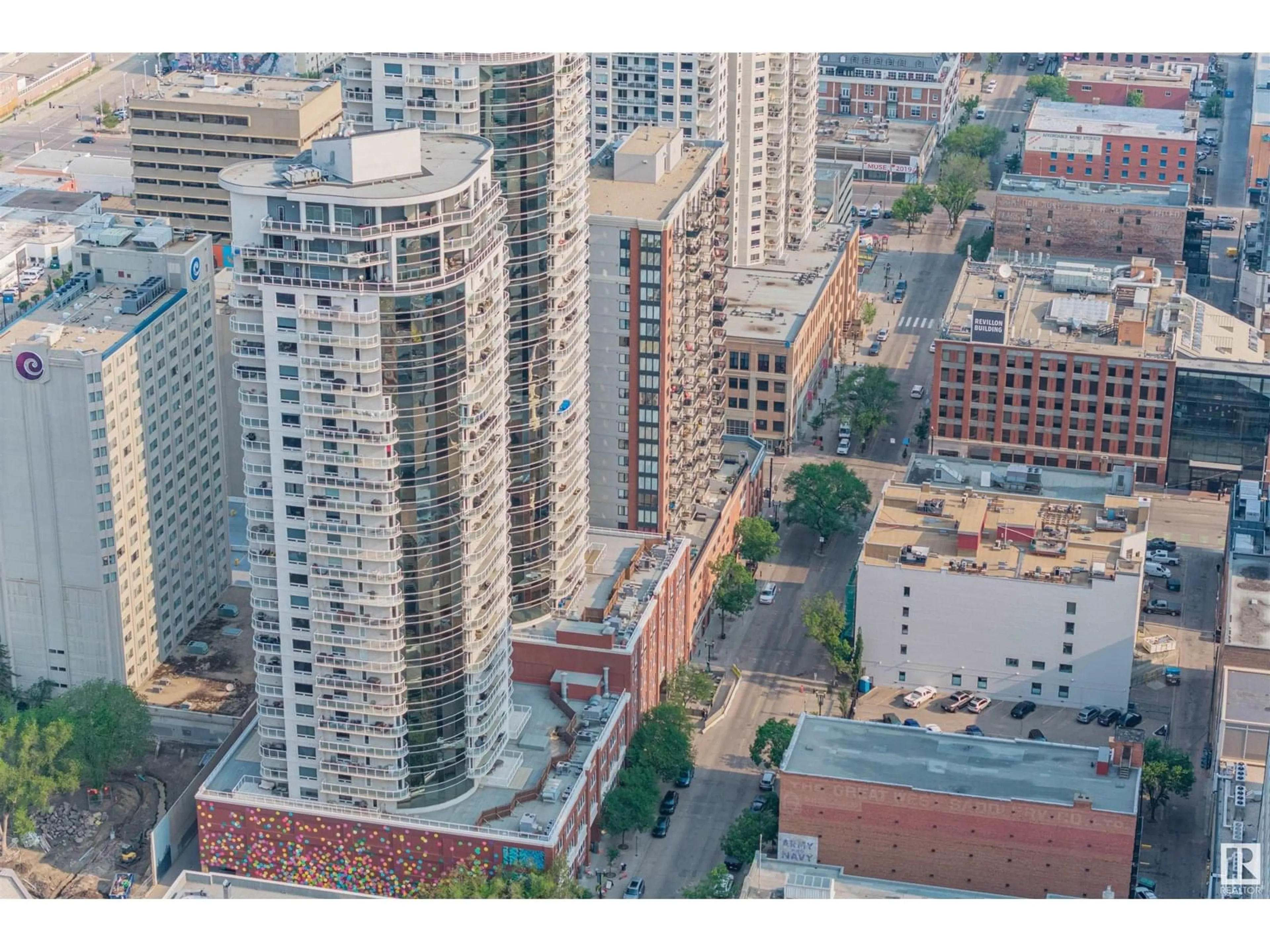 A pic from outside/outdoor area/front of a property/back of a property/a pic from drone, city buildings view from balcony for 1201 104 ST NW, Edmonton Alberta T5J0B6