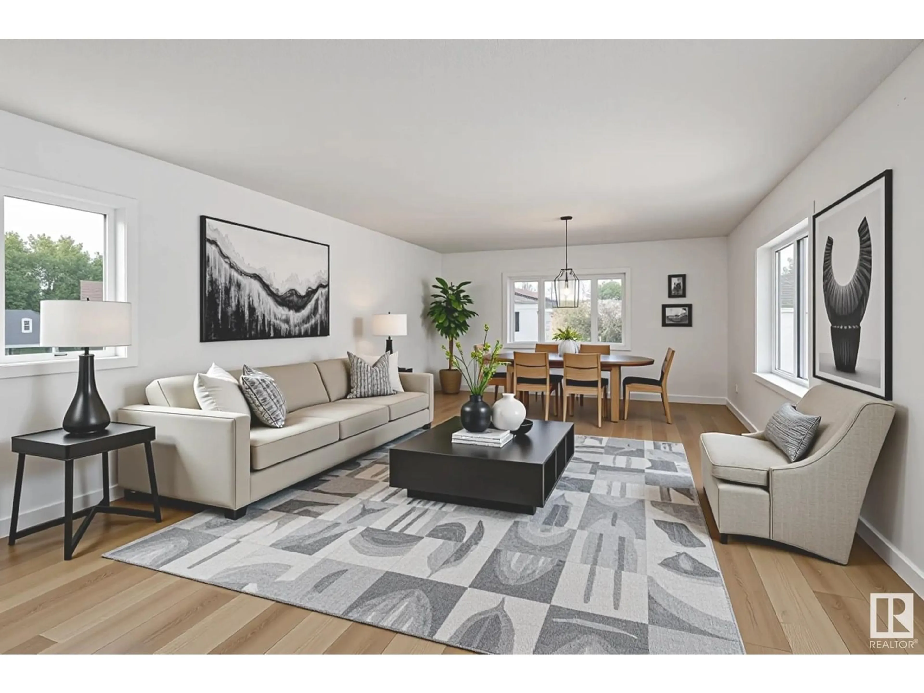 Living room with furniture, wood/laminate floor for 360 EVERGREEN PARK, Edmonton Alberta T5Y4M2