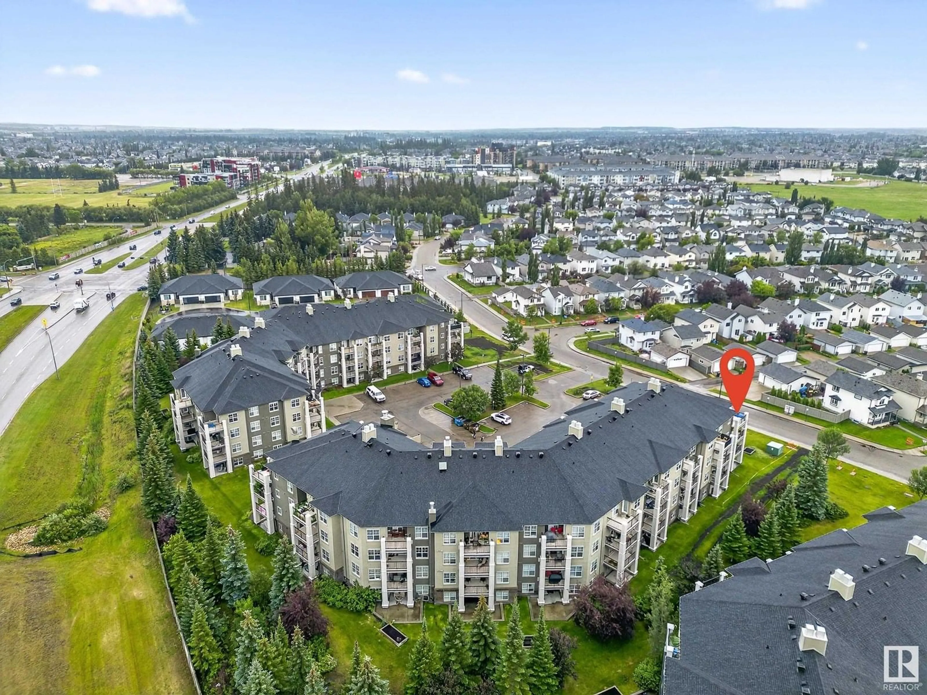 A pic from outside/outdoor area/front of a property/back of a property/a pic from drone, city buildings view from balcony for 622 - 418 MCALLISTER LO, Edmonton Alberta T6W1N2