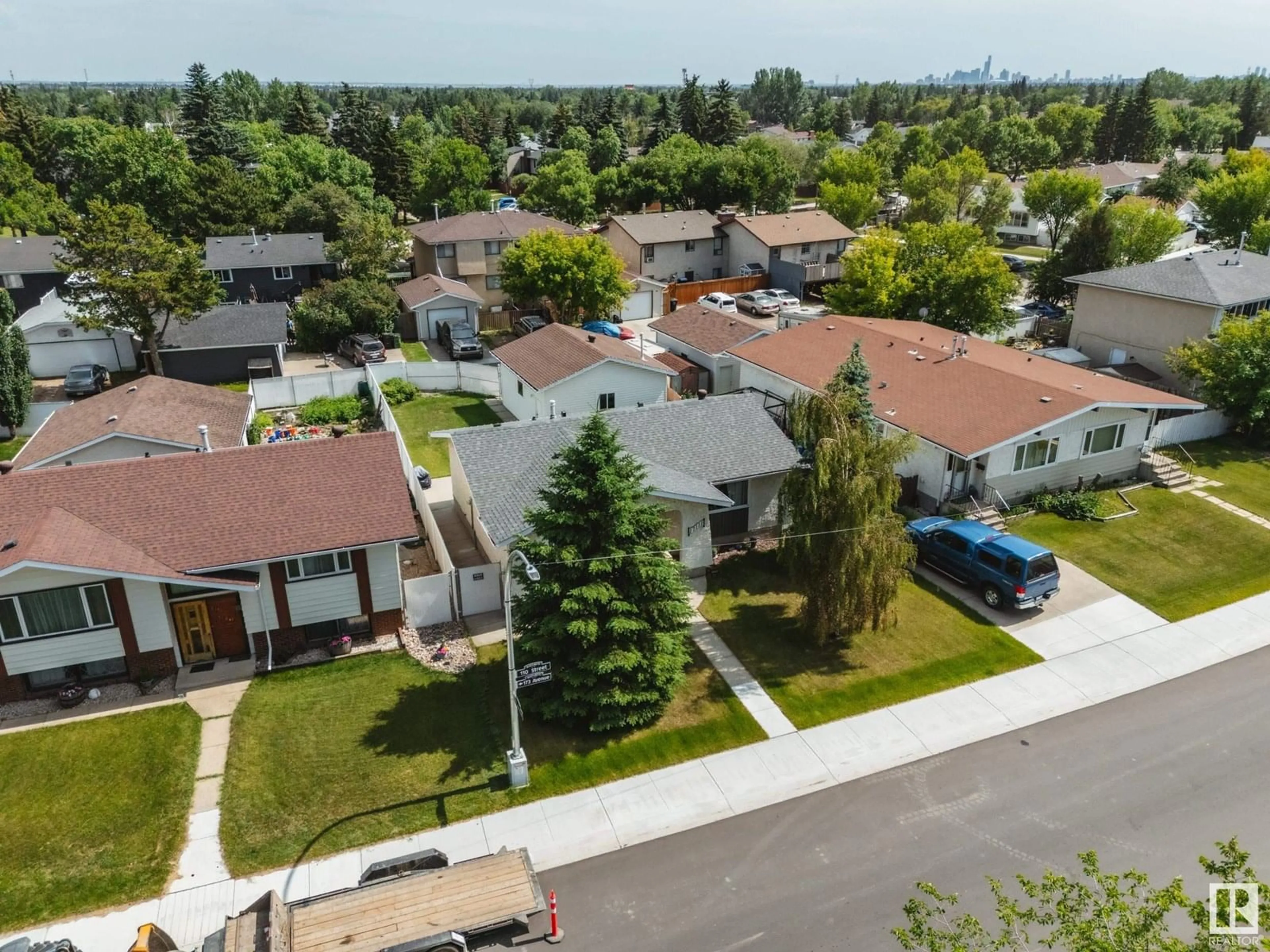 A pic from outside/outdoor area/front of a property/back of a property/a pic from drone, street for NW - 17111 110 ST, Edmonton Alberta T5X3B4