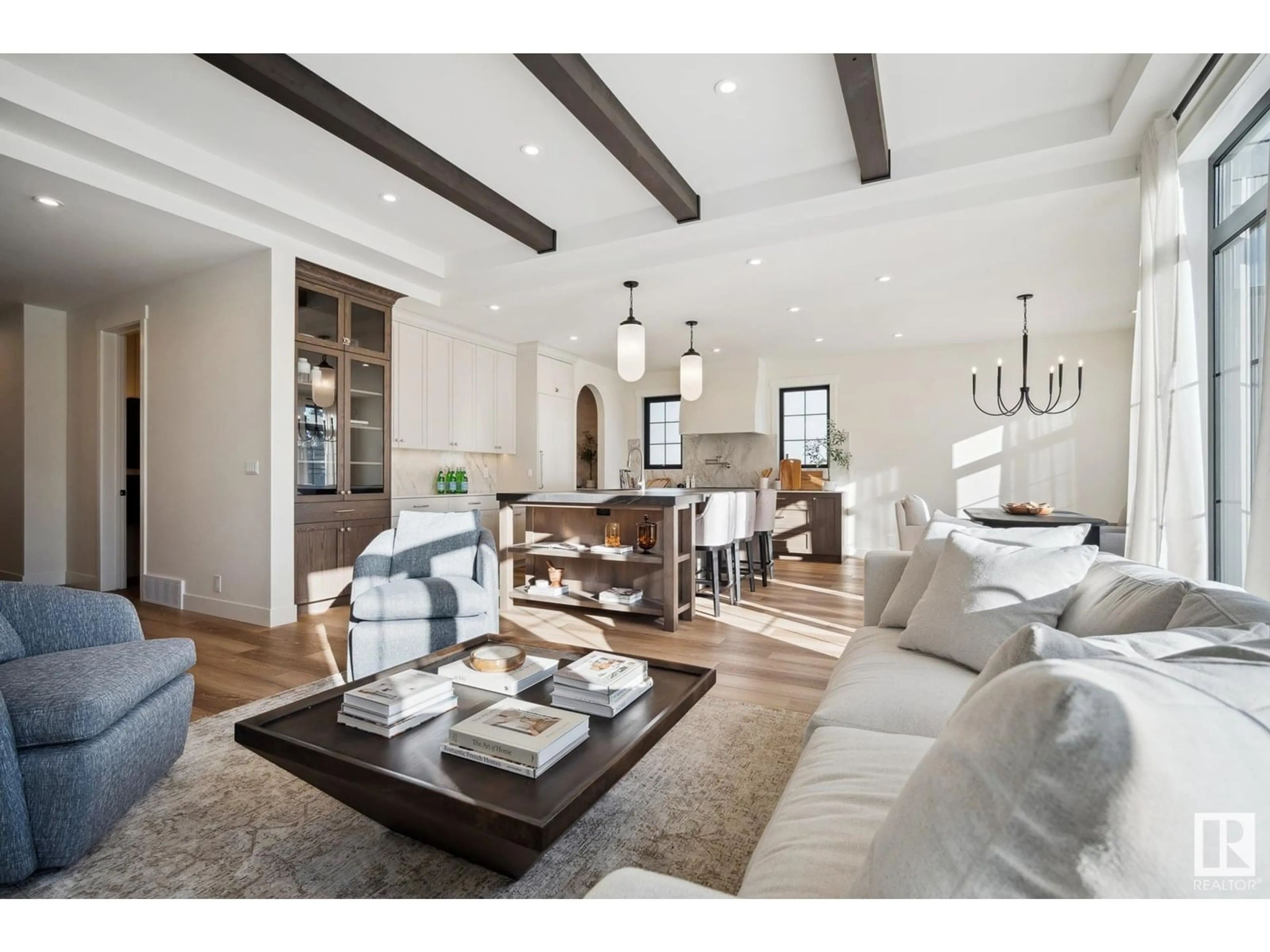 Living room with furniture, wood/laminate floor for 12 NEWBURY CI, Sherwood Park Alberta T8B0E8