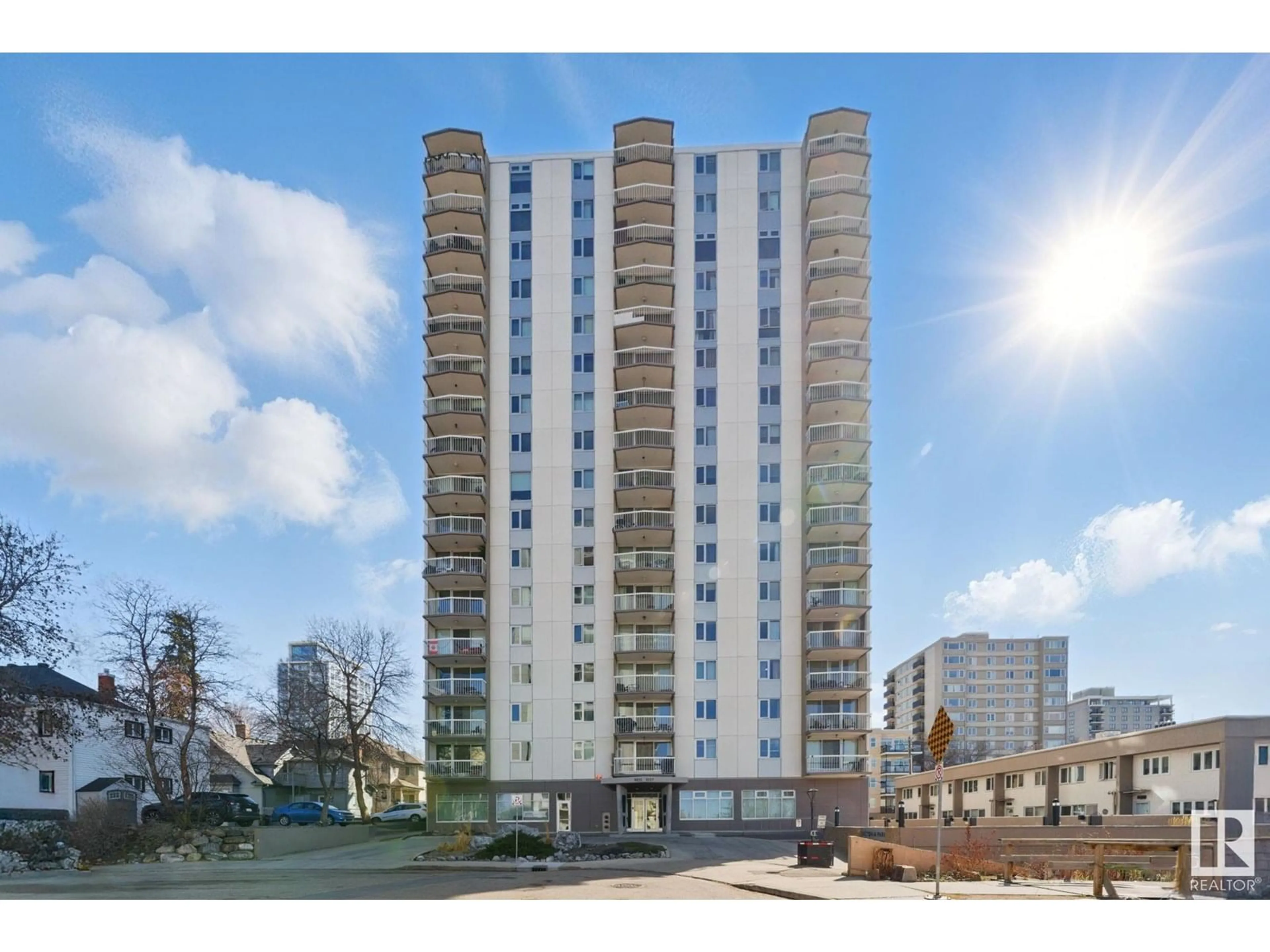 A pic from outside/outdoor area/front of a property/back of a property/a pic from drone, building for 1201 - 9835 113 ST, Edmonton Alberta T5K1N4