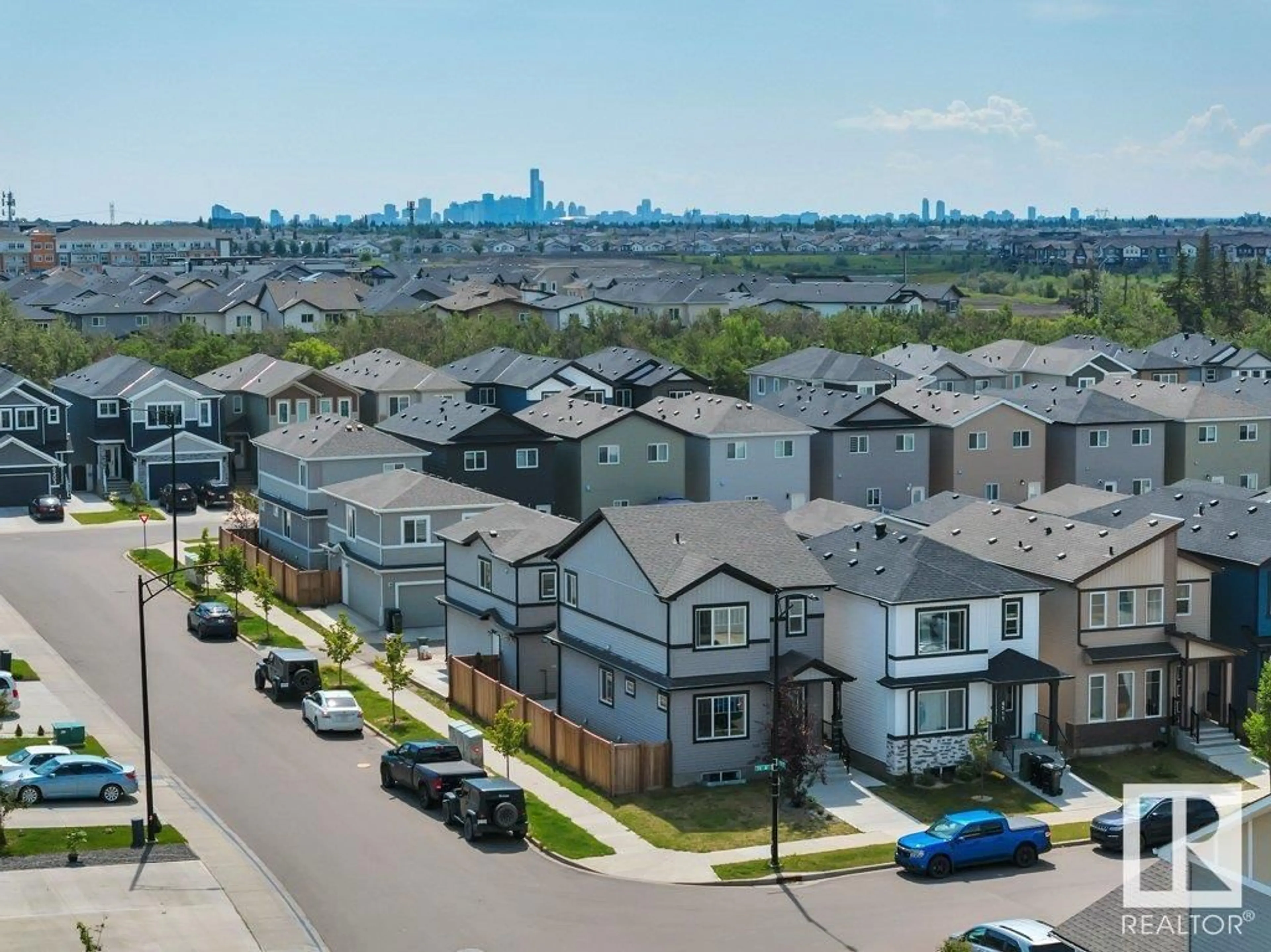 A pic from outside/outdoor area/front of a property/back of a property/a pic from drone, city buildings view from balcony for 6507 176 AV, Edmonton Alberta T5Y4B2