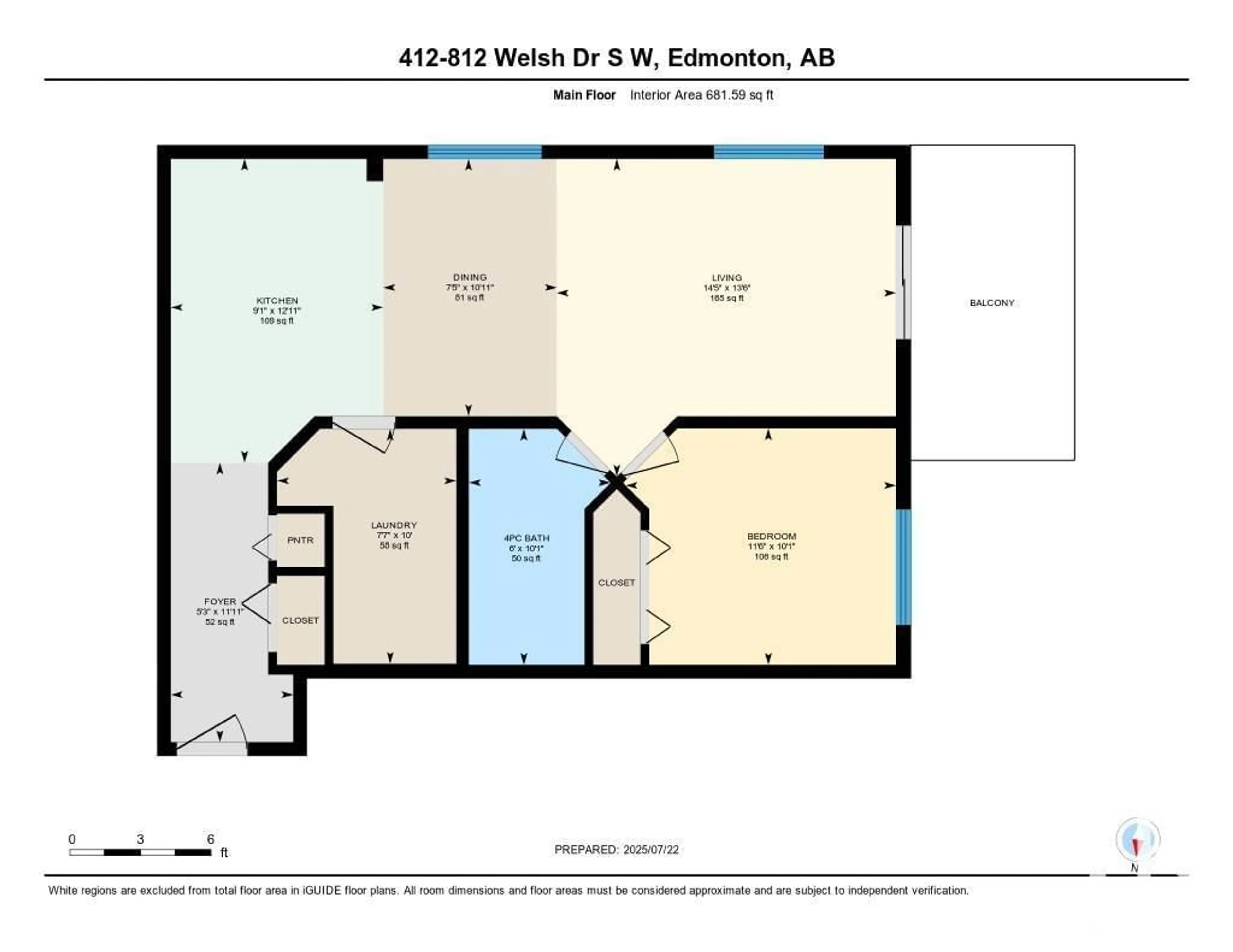 Floor plan for 812 - 412 WELSH DR, Edmonton Alberta T6X1Y7