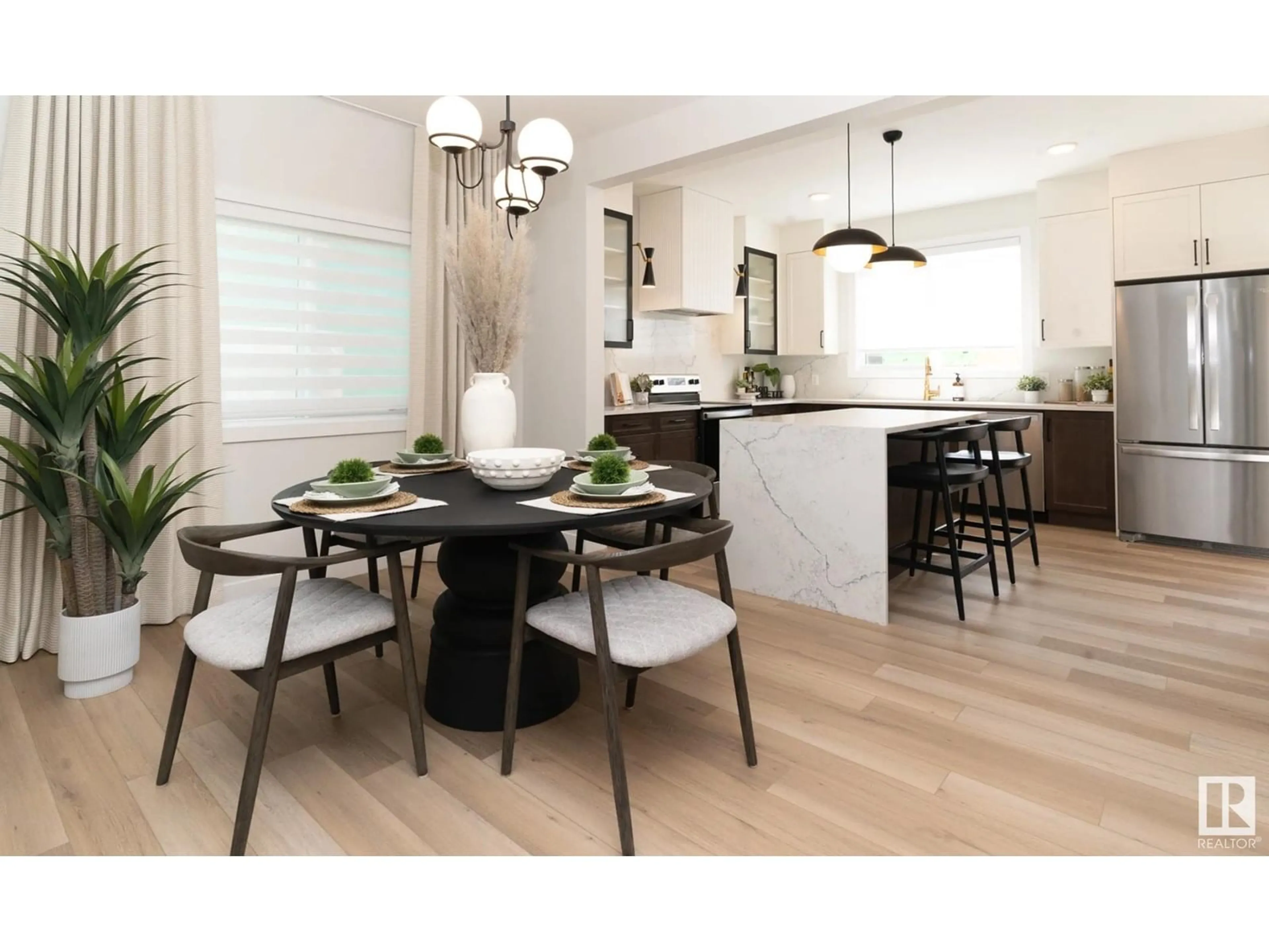 Open concept kitchen, wood/laminate floor for 3266 DALLAS SCHMIDT DR, Edmonton Alberta T5E6Z8