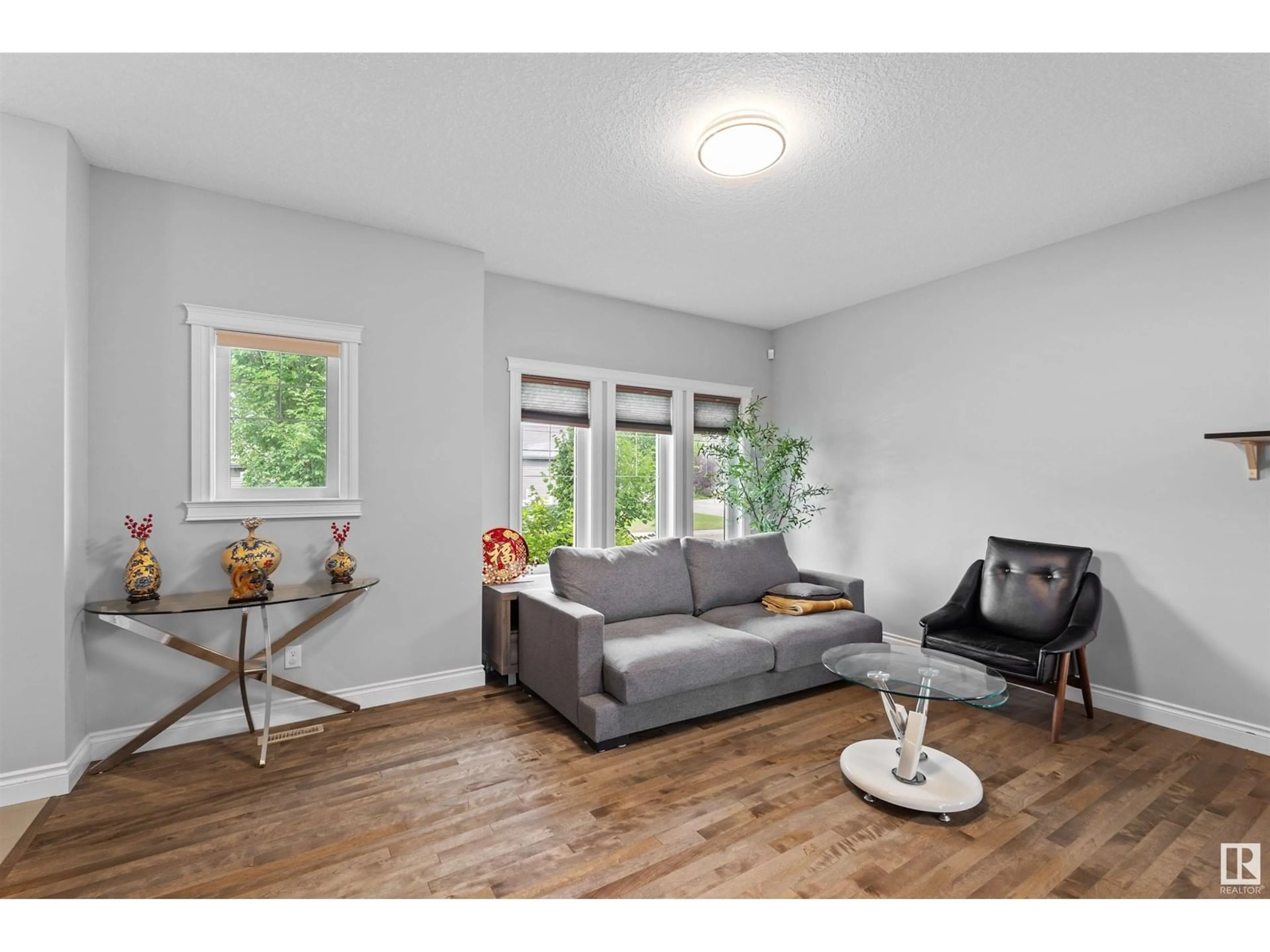 Living room with furniture, wood/laminate floor for NW - 9035 219 ST, Edmonton Alberta T5T6Z8