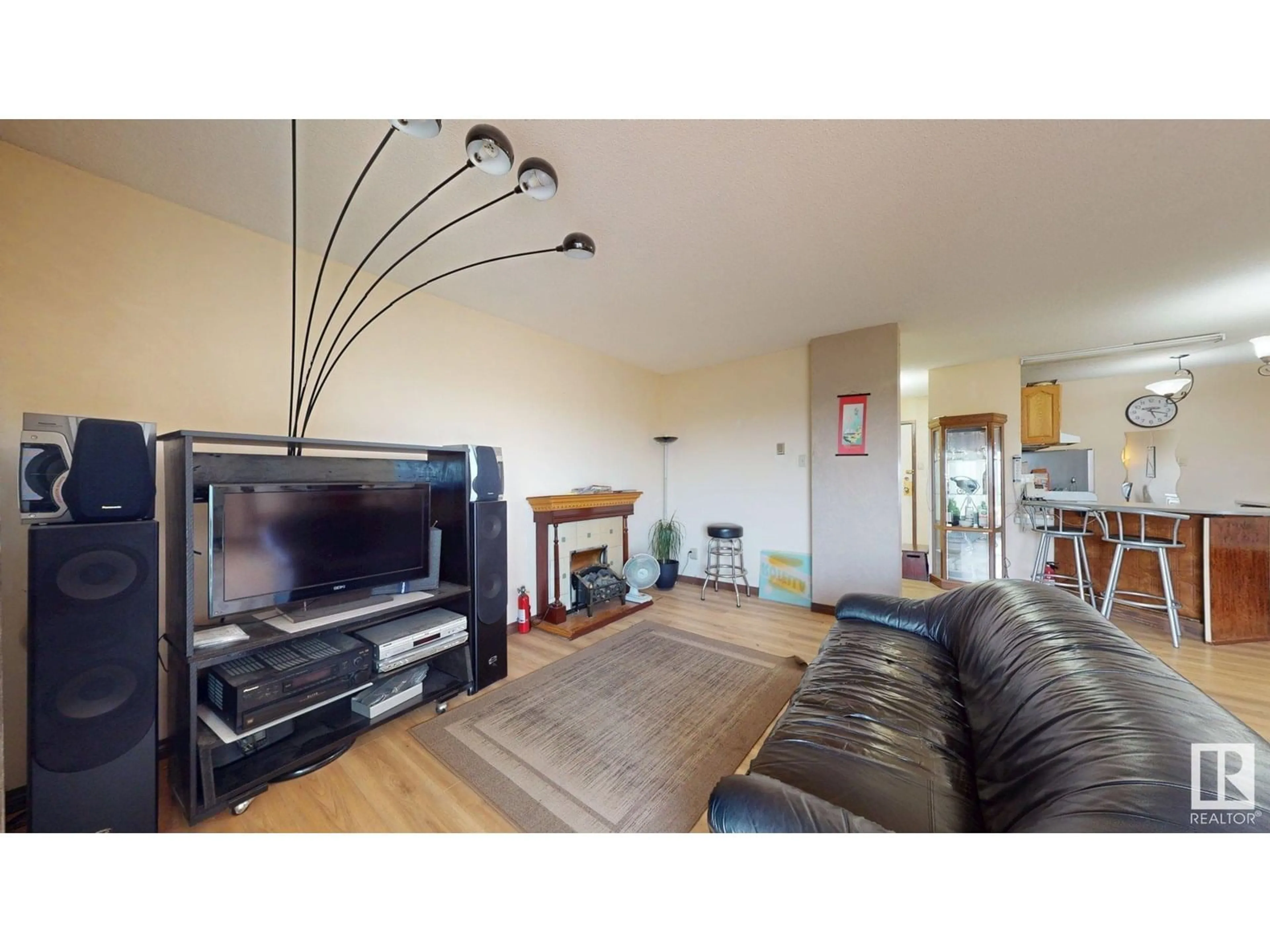 Living room with furniture, wood/laminate floor for #203 - 9028 JASPER AV NW, Edmonton Alberta T5H3S8