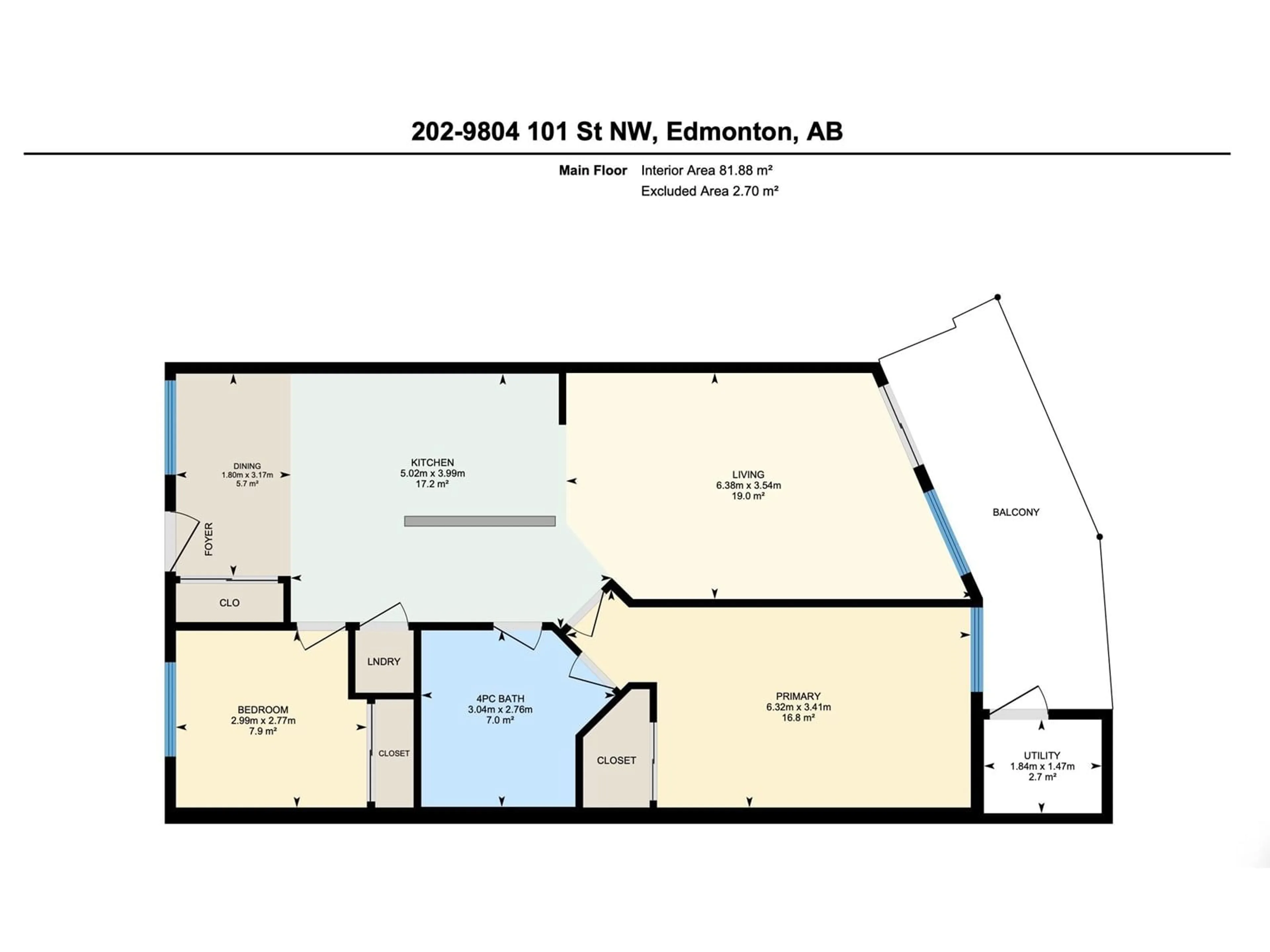 Floor plan for 202 - 9804 101 ST, Edmonton Alberta T5K2X3