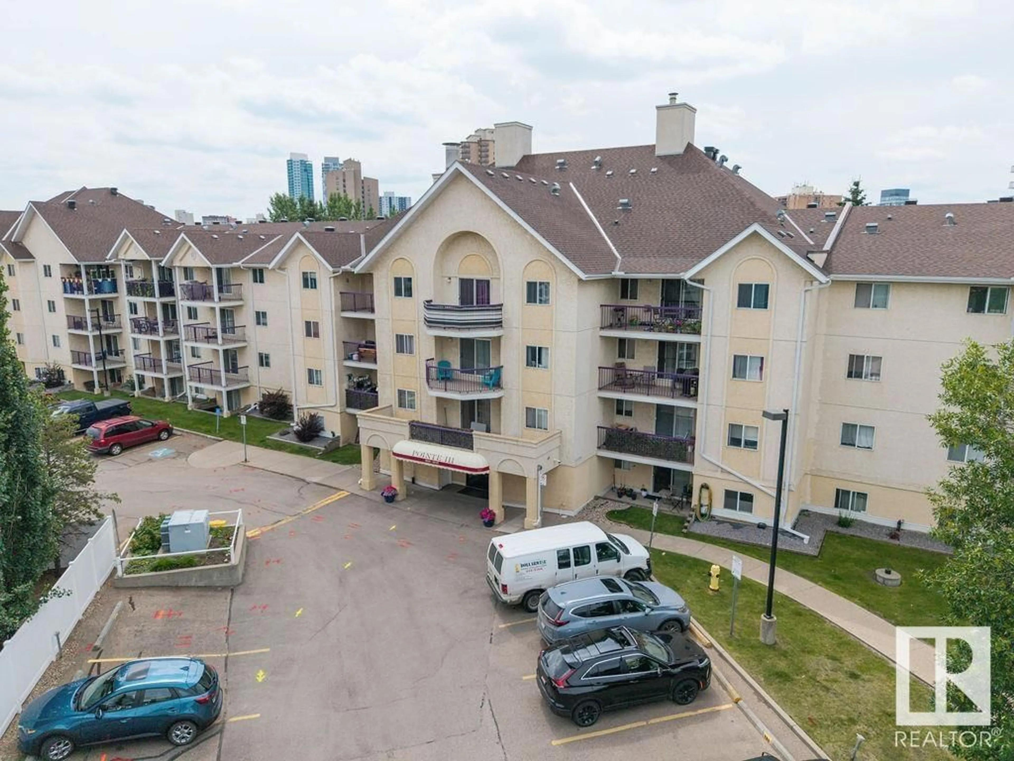 A pic from outside/outdoor area/front of a property/back of a property/a pic from drone, city buildings view from balcony for 10520 - 169 120 ST NW, Edmonton Alberta T5H4L9