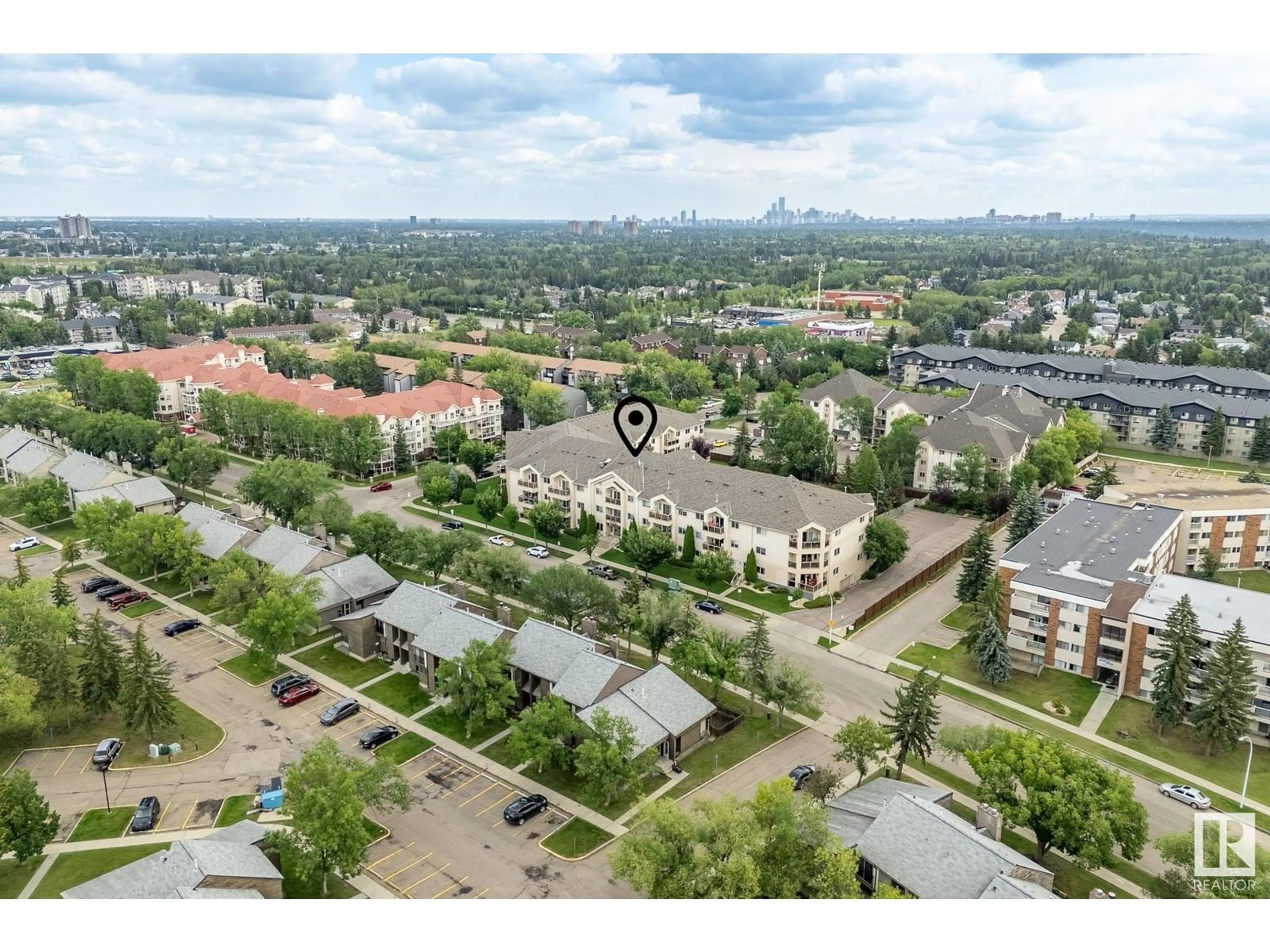 A pic from outside/outdoor area/front of a property/back of a property/a pic from drone, city buildings view from balcony for #215 - 6623 172 ST, Edmonton Alberta T5T6J2