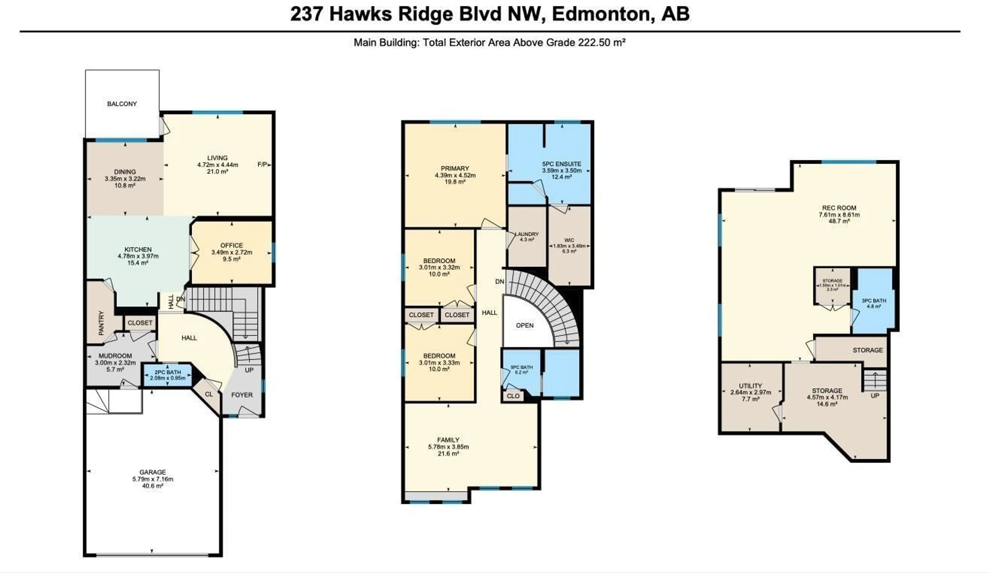 Floor plan for 237 HAWKS RIDGE BV, Edmonton Alberta T5S0M1