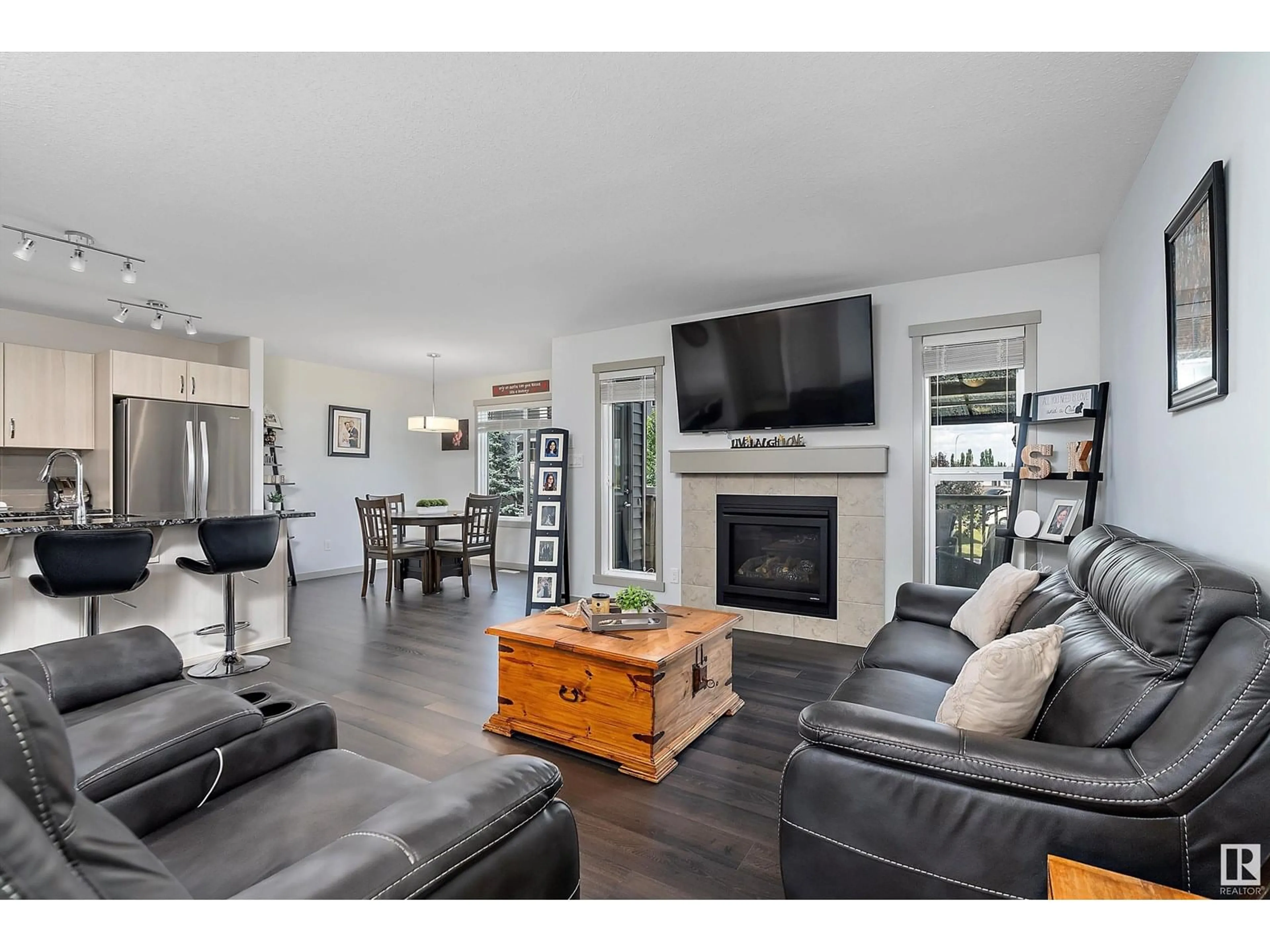 Living room with furniture, wood/laminate floor for 1817 WESTERRA LO, Stony Plain Alberta T7Z0L8