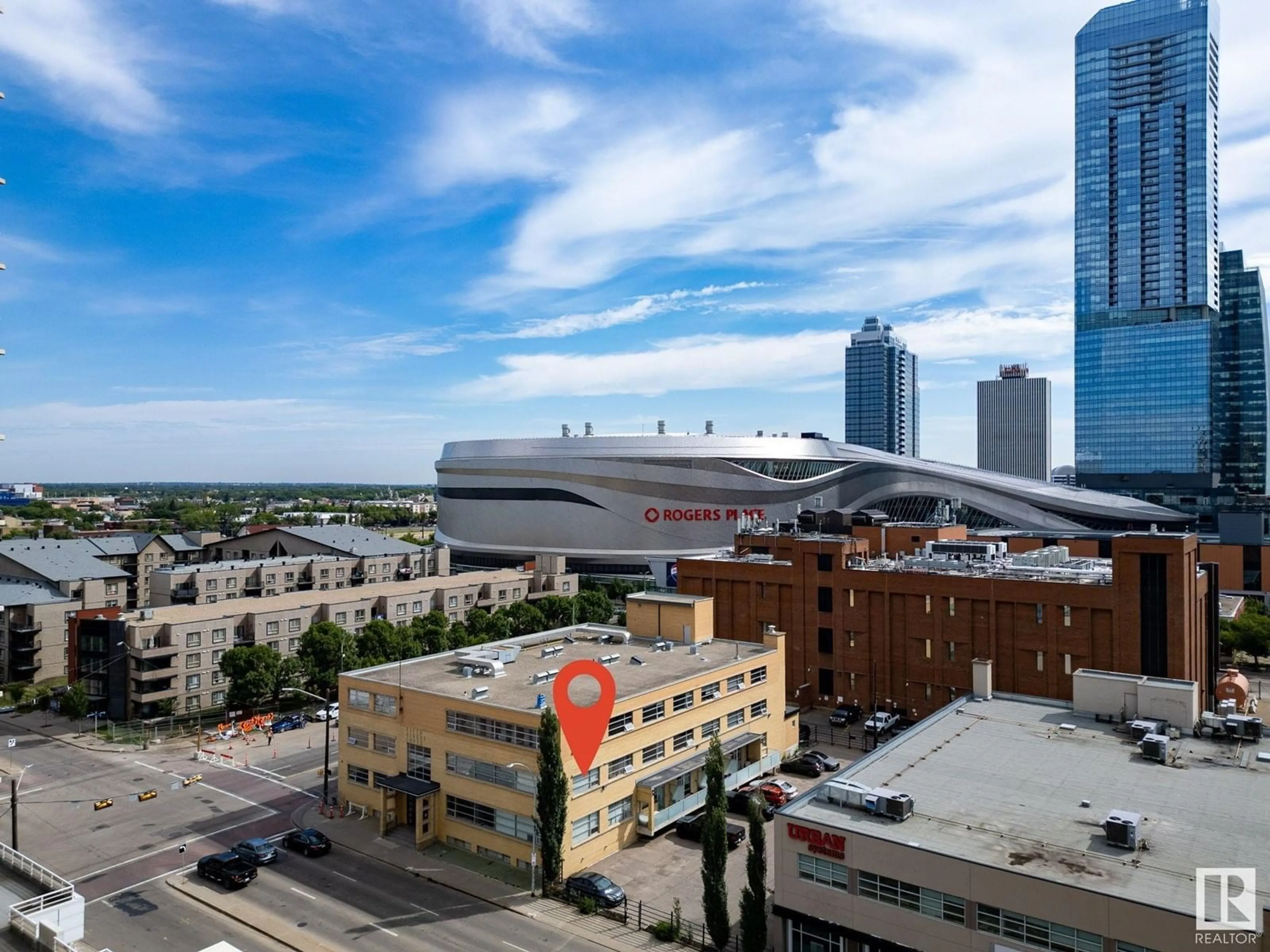 A pic from outside/outdoor area/front of a property/back of a property/a pic from drone, city buildings view from balcony for 201 - 10355 105 ST NW, Edmonton Alberta T5J1E8
