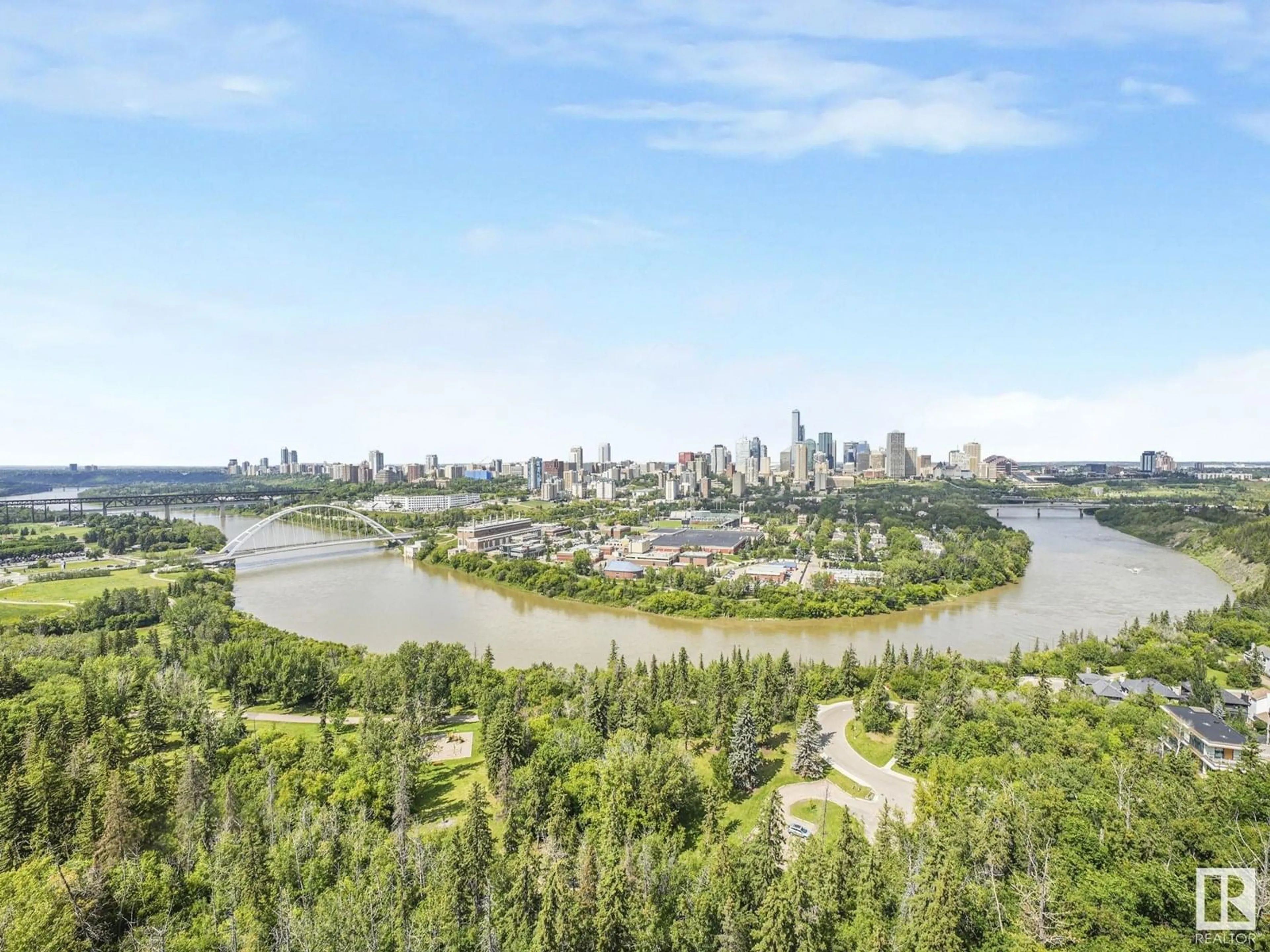 A pic from outside/outdoor area/front of a property/back of a property/a pic from drone, water/lake/river/ocean view for 1902 - 10135 SASKATCHEWAN DR, Edmonton Alberta T6E4Y9