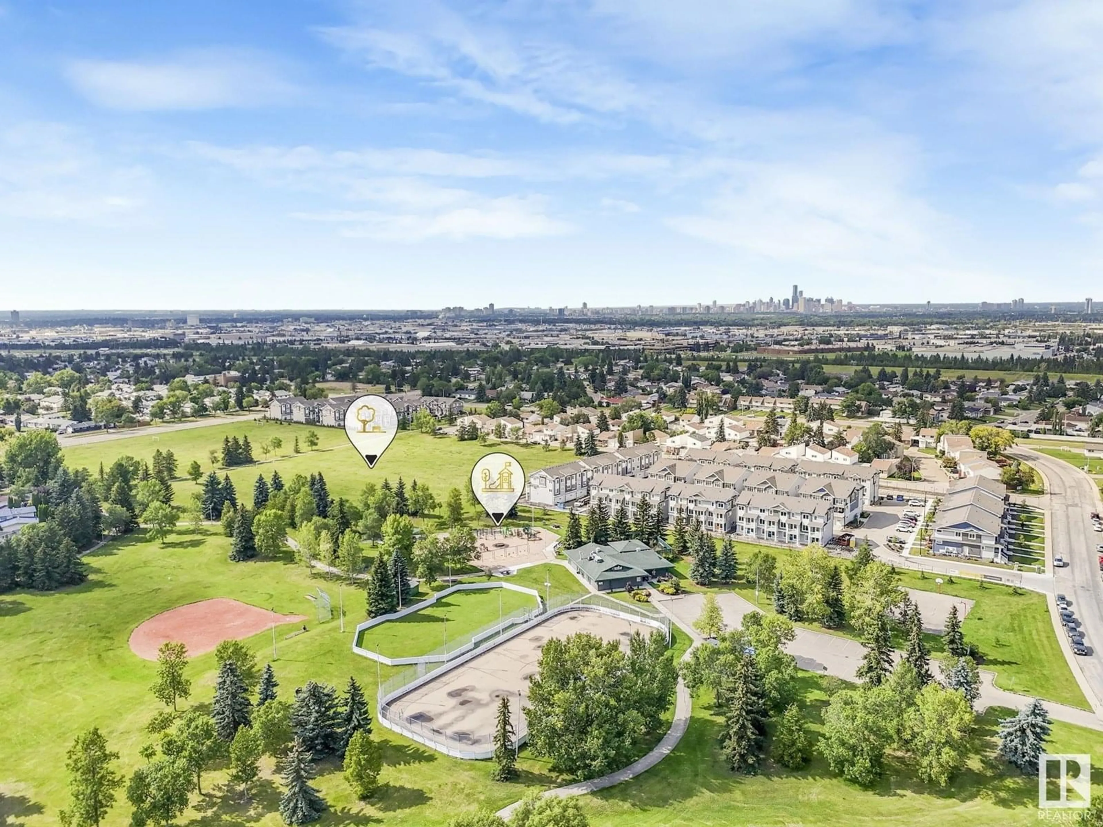 A pic from outside/outdoor area/front of a property/back of a property/a pic from drone, city buildings view from balcony for 1170 MILLBOURNE E NW, Edmonton Alberta T6K1W1