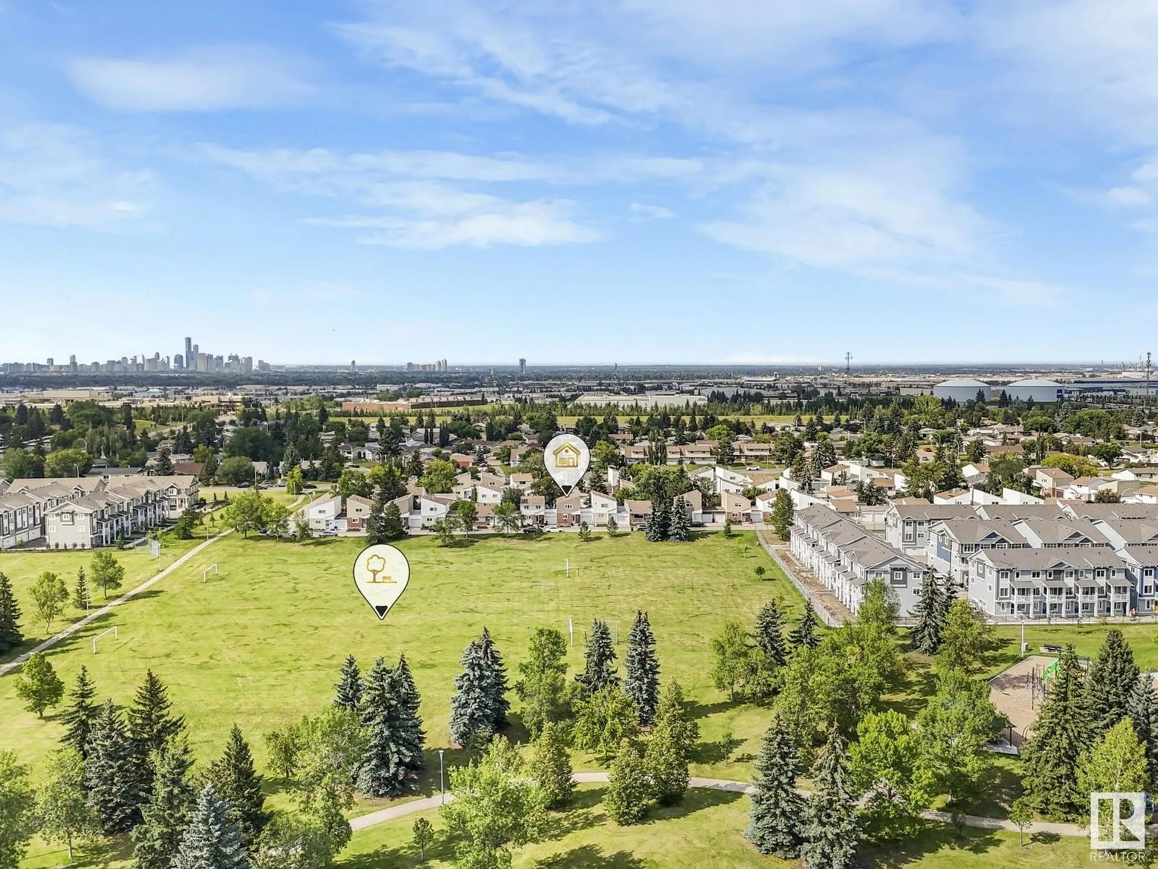 A pic from outside/outdoor area/front of a property/back of a property/a pic from drone, city buildings view from balcony for 1170 MILLBOURNE E NW, Edmonton Alberta T6K1W1