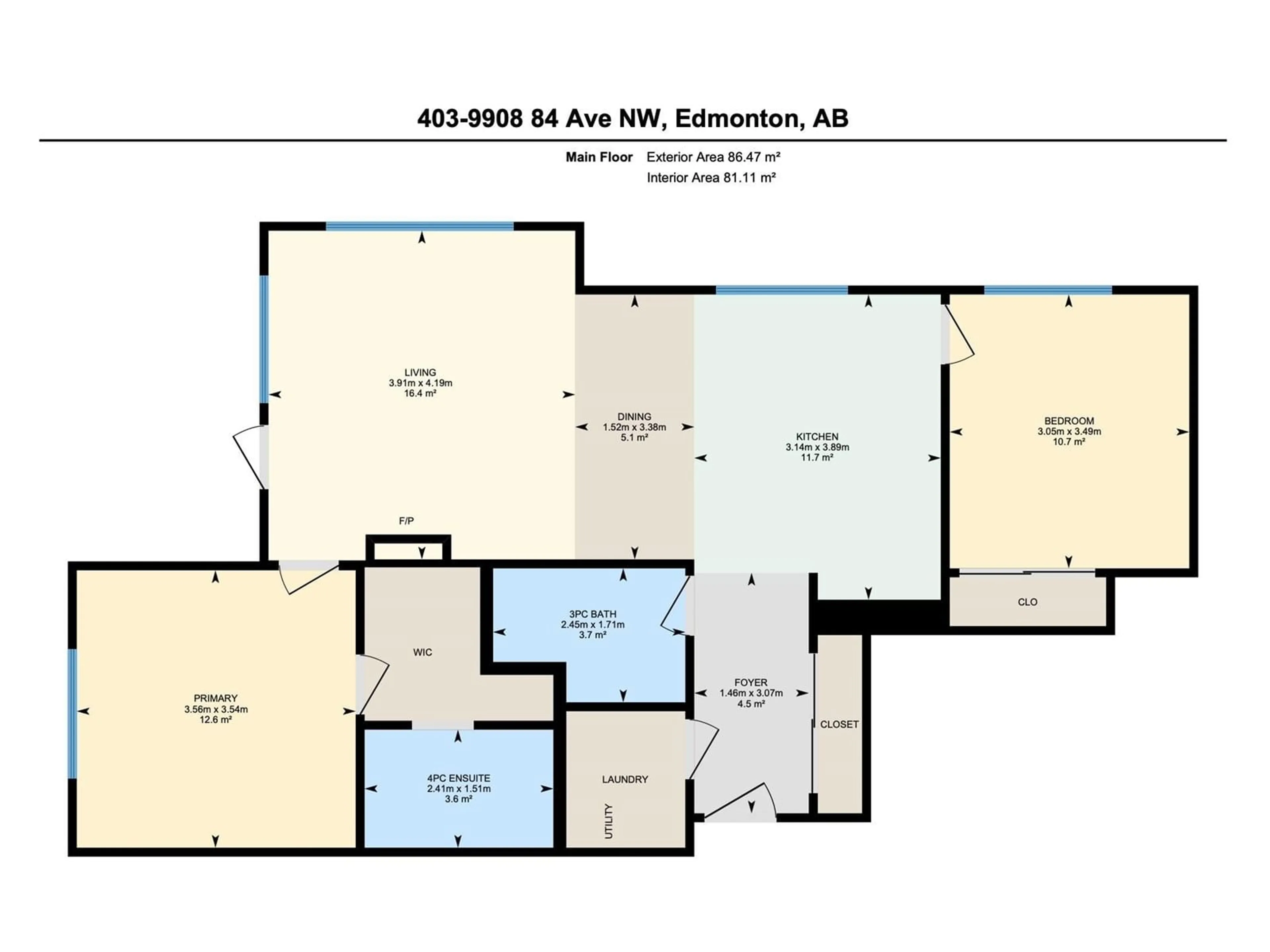 Floor plan for #403 - 9908 84 AV, Edmonton Alberta T6E2G3