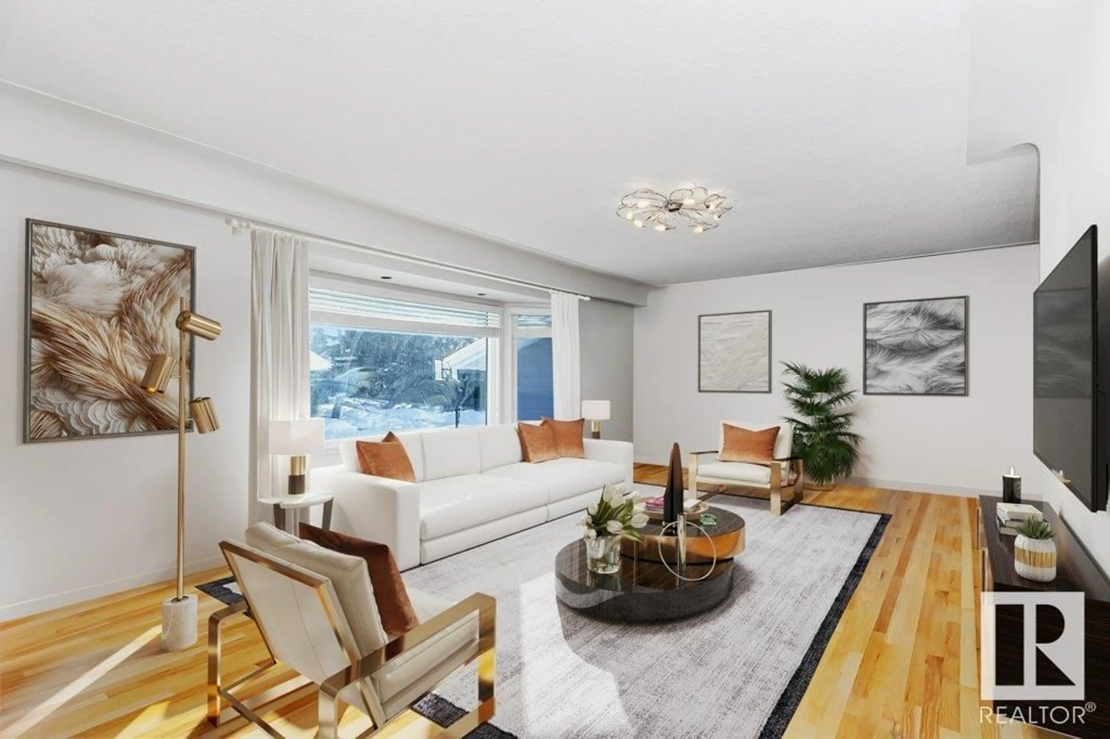Living room with furniture, wood/laminate floor for 9728 141 ST, Edmonton Alberta T5N2R2