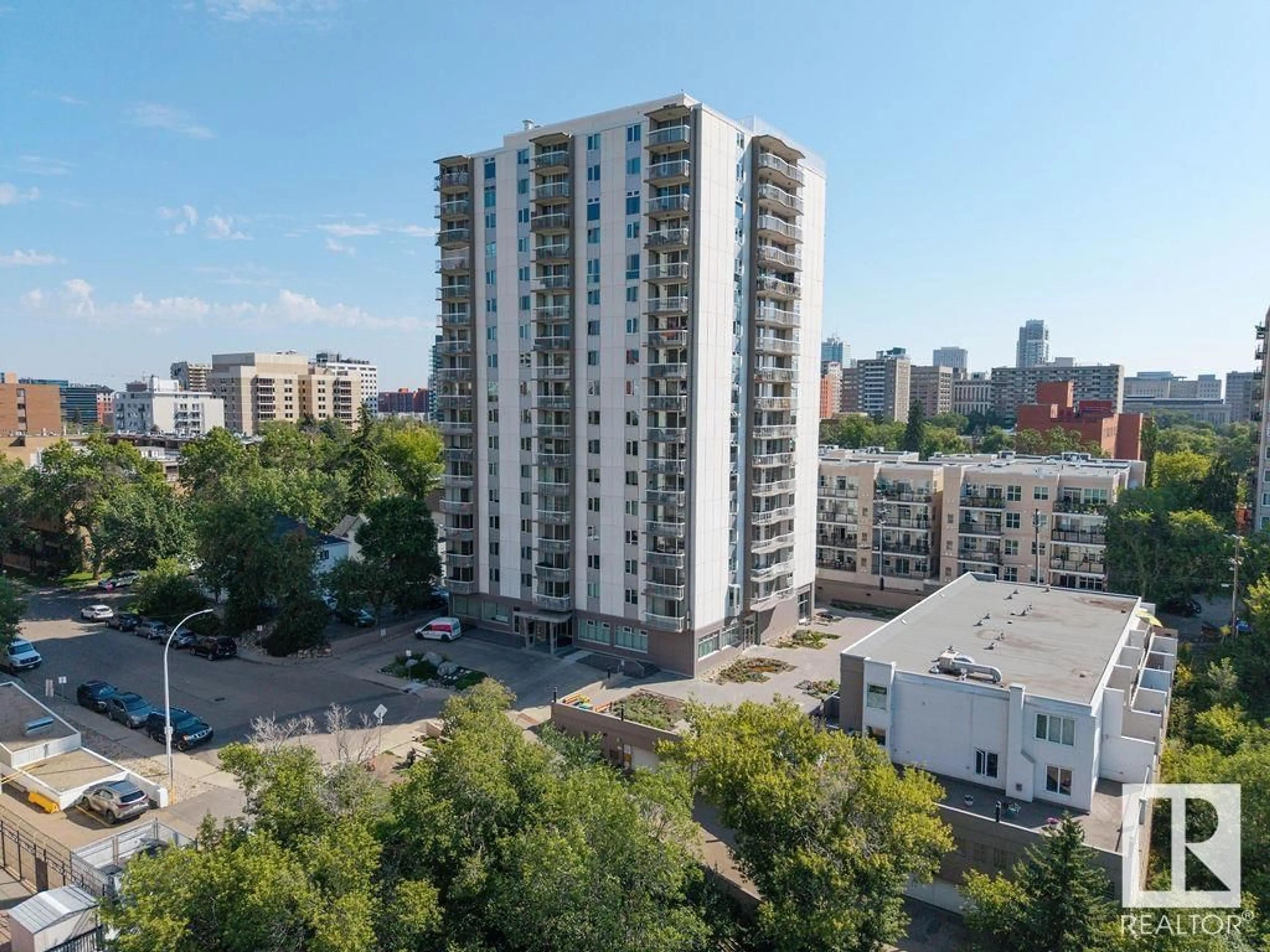 A pic from outside/outdoor area/front of a property/back of a property/a pic from drone, city buildings view from balcony for #801 - 9835 113 ST, Edmonton Alberta T5K1N4