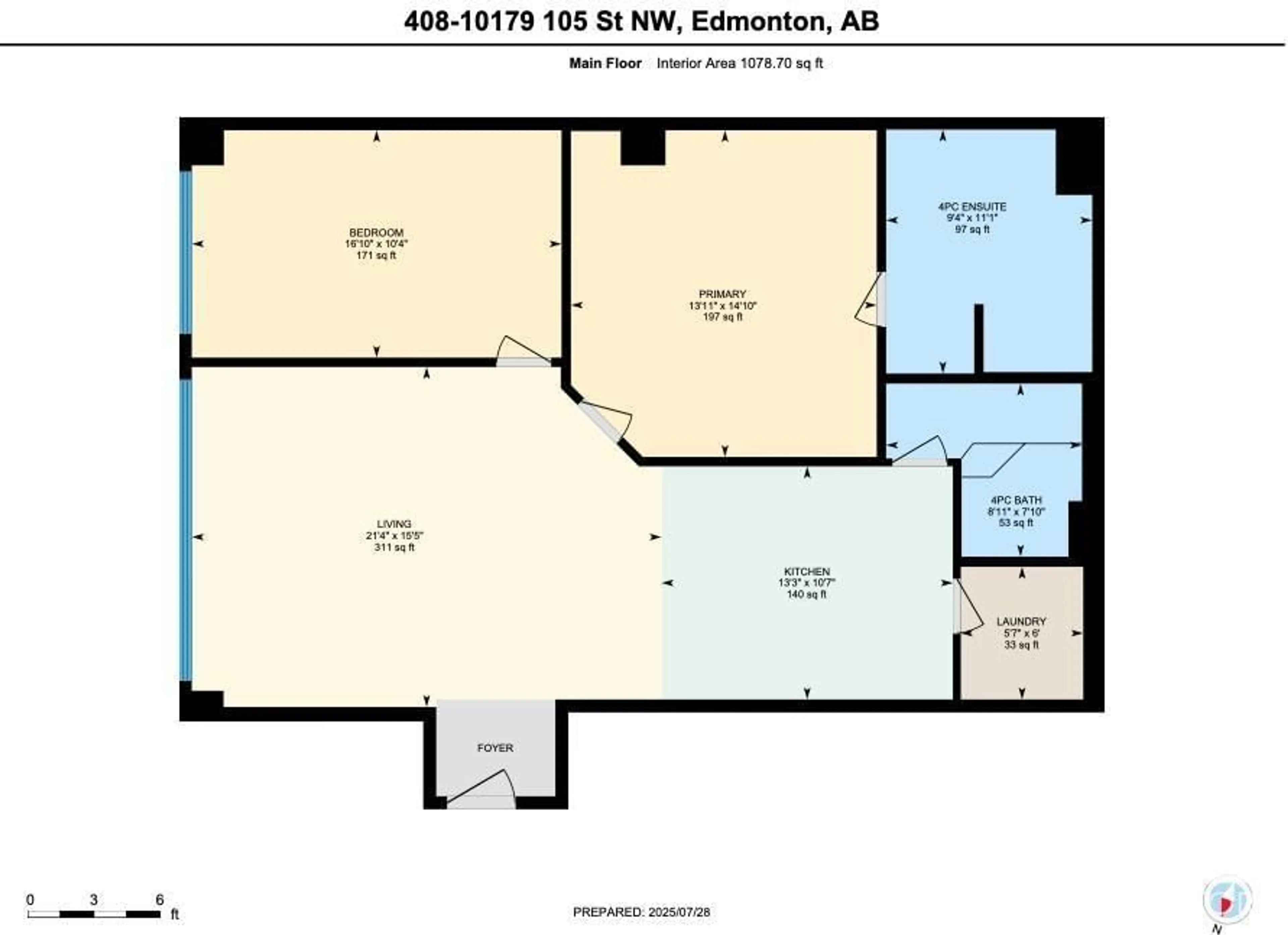 Floor plan for #408 - 10179 105 ST, Edmonton Alberta T5J3N1