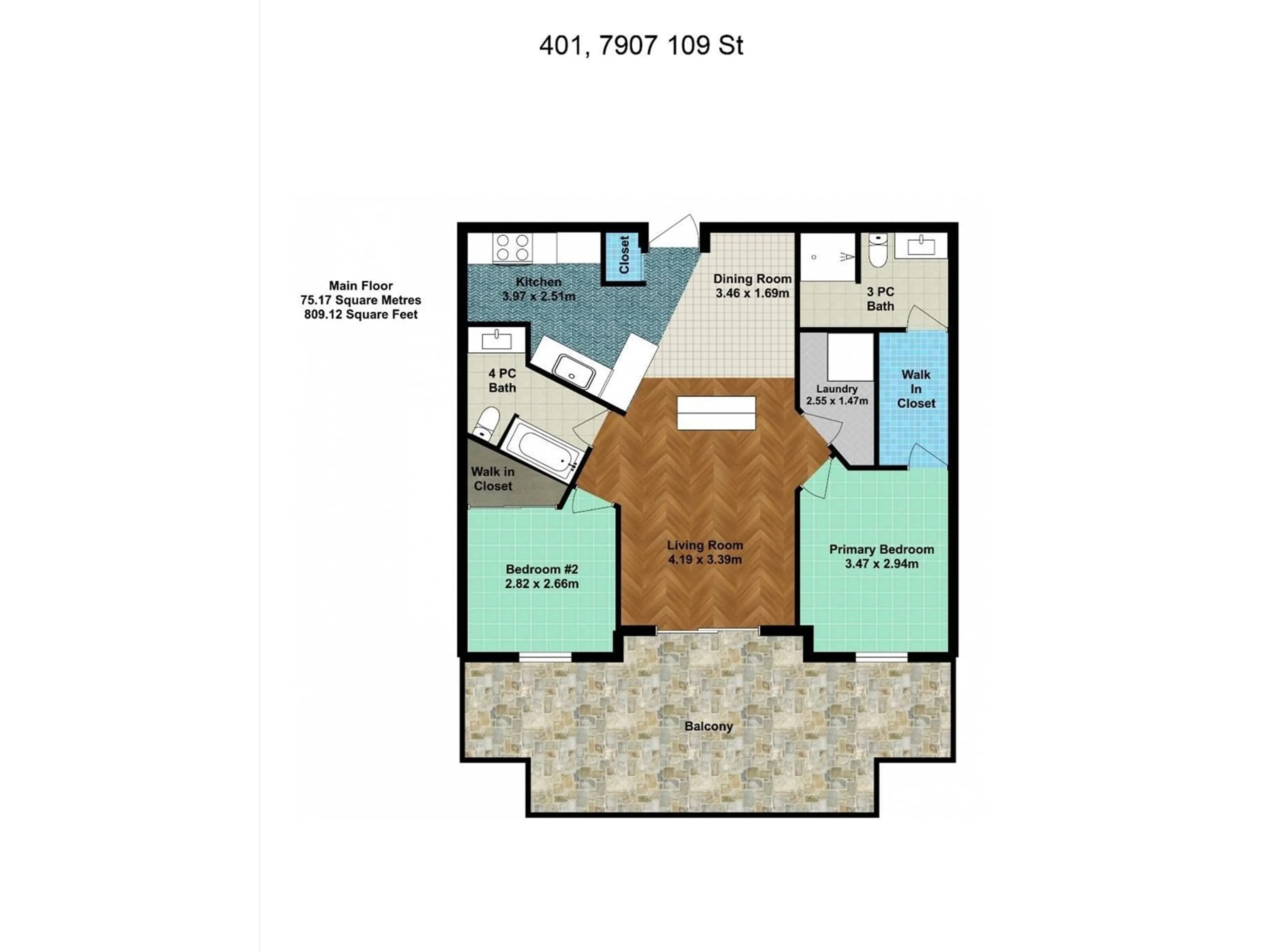 Floor plan for 401 - 7907 109 ST, Edmonton Alberta T6G1C7