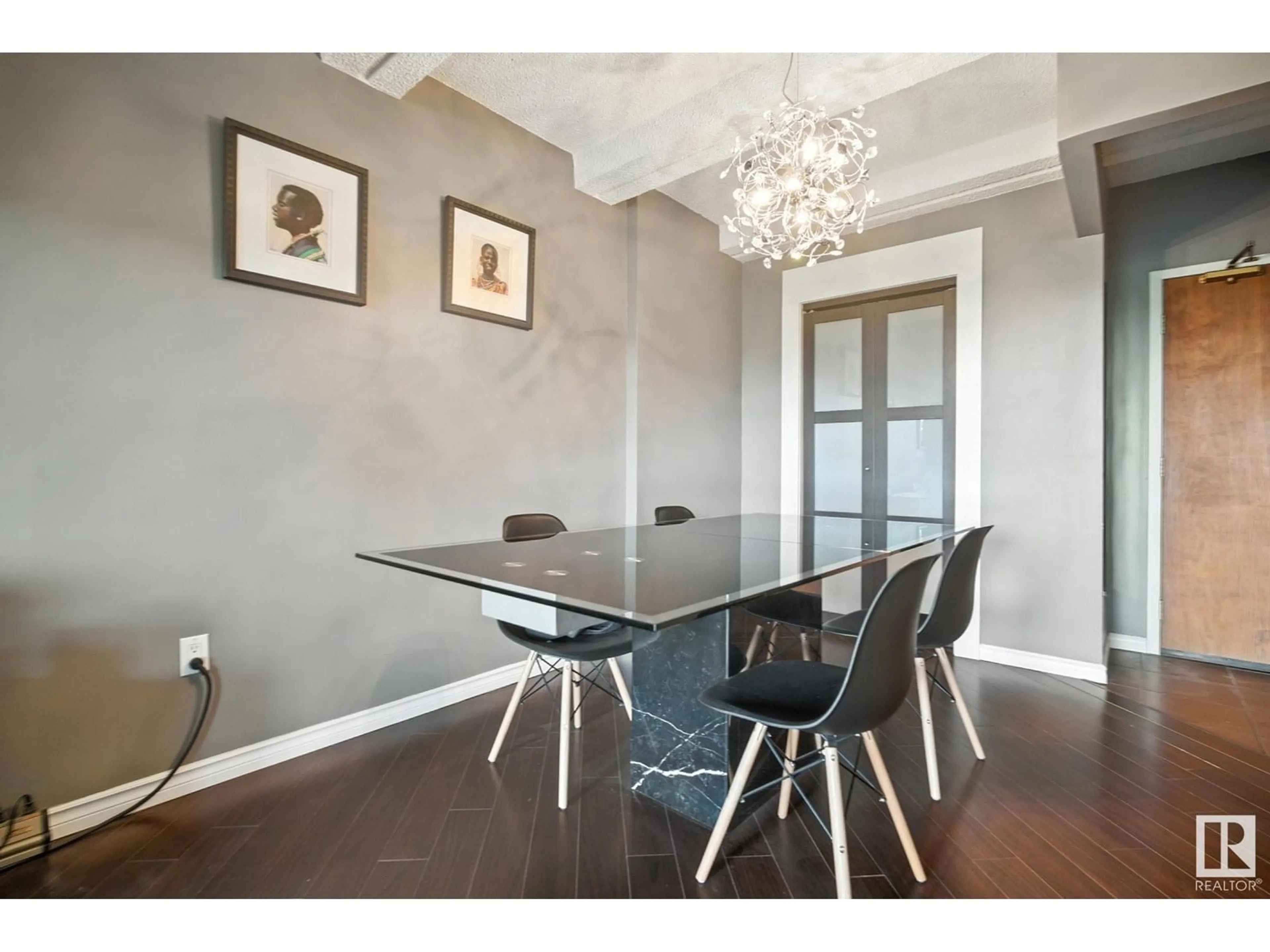 Dining room, wood/laminate floor for #306 - 9918 101 ST, Edmonton Alberta T5K2L1