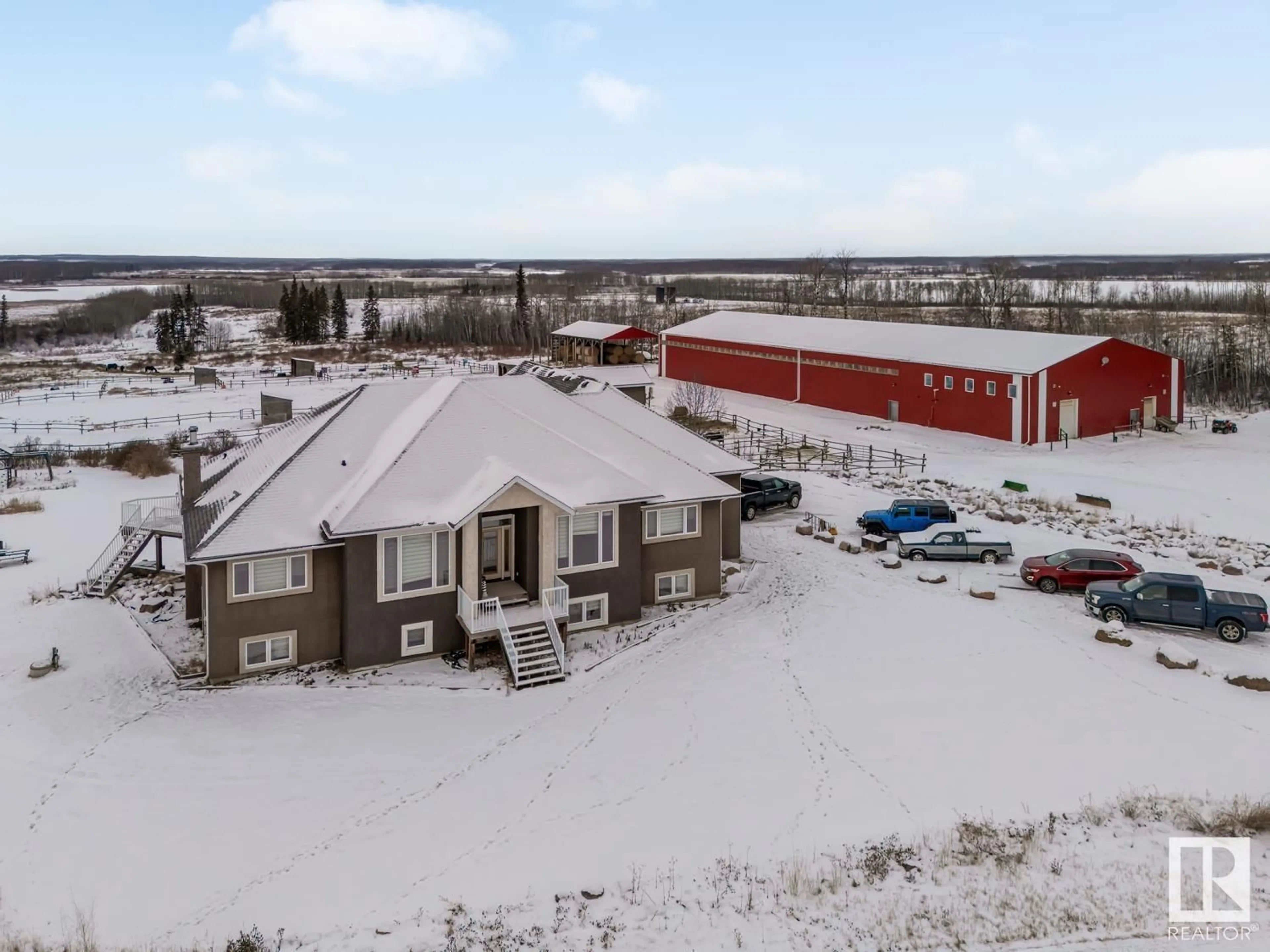 A pic from outside/outdoor area/front of a property/back of a property/a pic from drone, building for 61016 HWY 897, Rural Bonnyville M.D. Alberta T9M1P3
