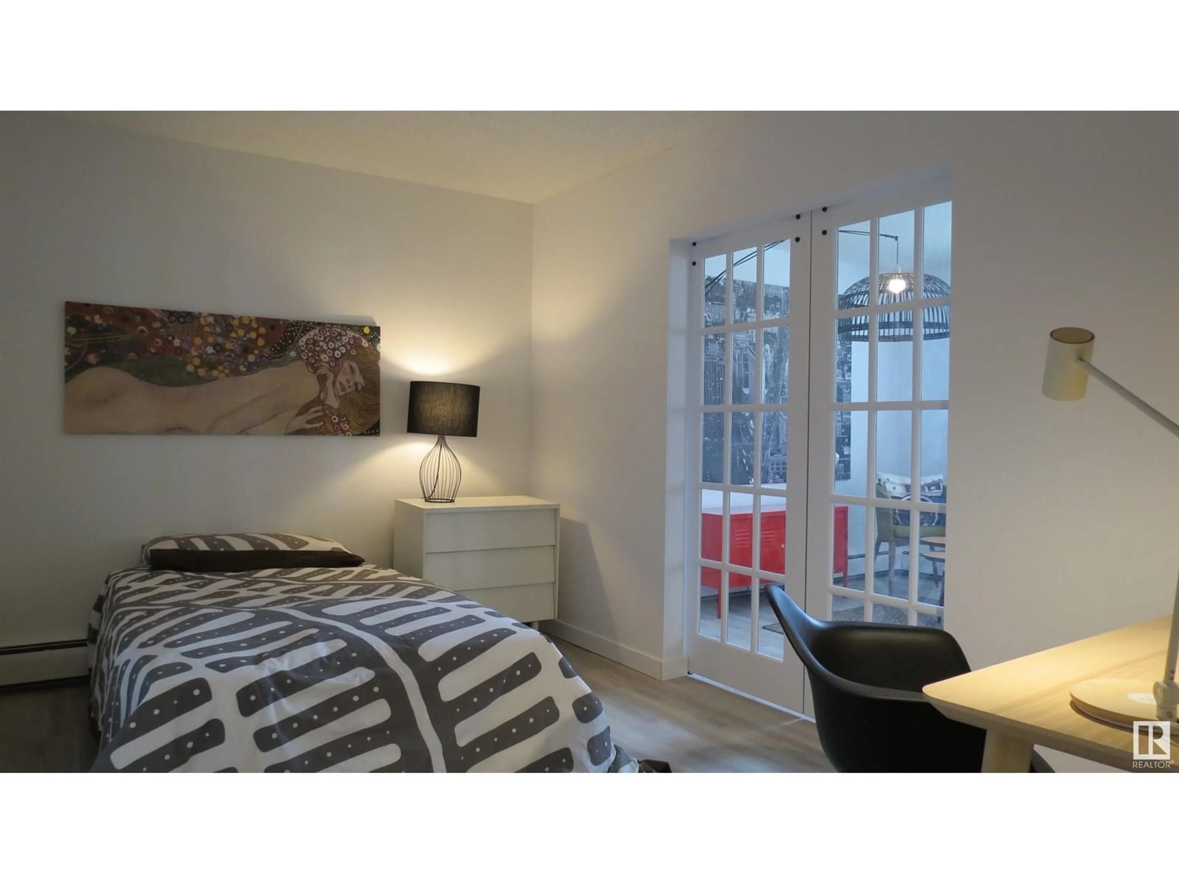 Bedroom with bed, unknown for #102 - 8314 110 AV, Edmonton Alberta T5H3Z6