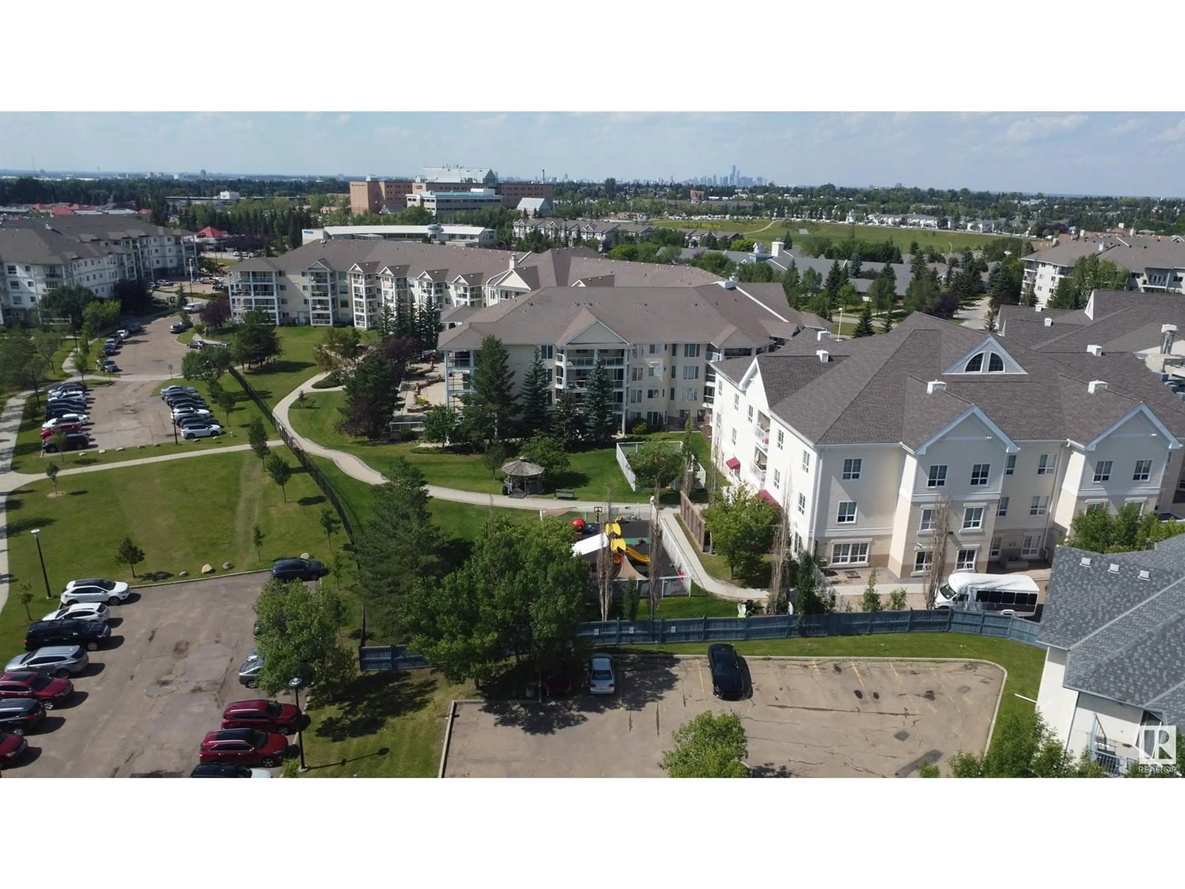 A pic from outside/outdoor area/front of a property/back of a property/a pic from drone, city buildings view from balcony for 422 - 2520 50 ST, Edmonton Alberta T6L7A8