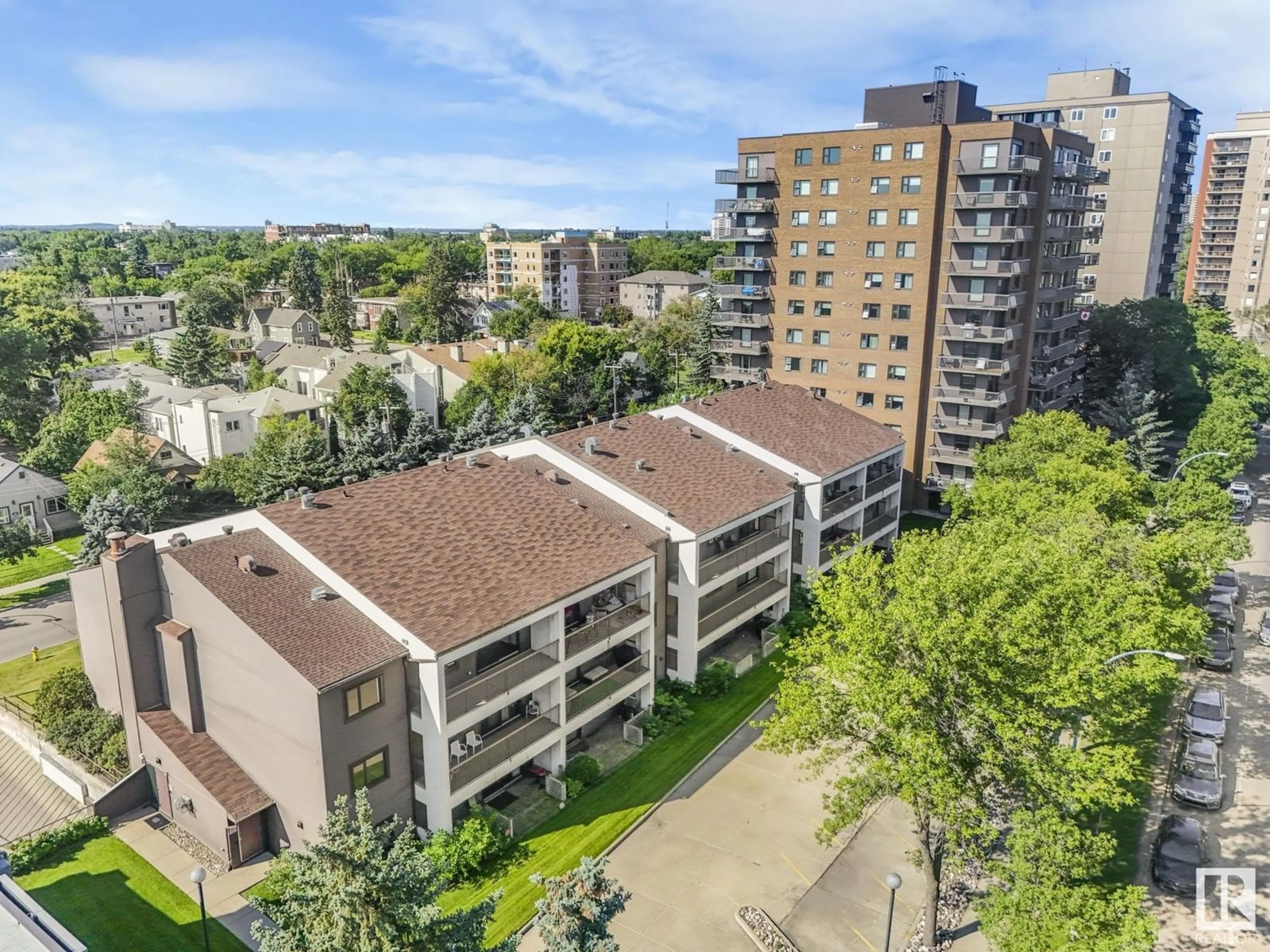 A pic from outside/outdoor area/front of a property/back of a property/a pic from drone, city buildings view from balcony for #212 - 10545 SASKATCHEWAN DR, Edmonton Alberta T6E6C6