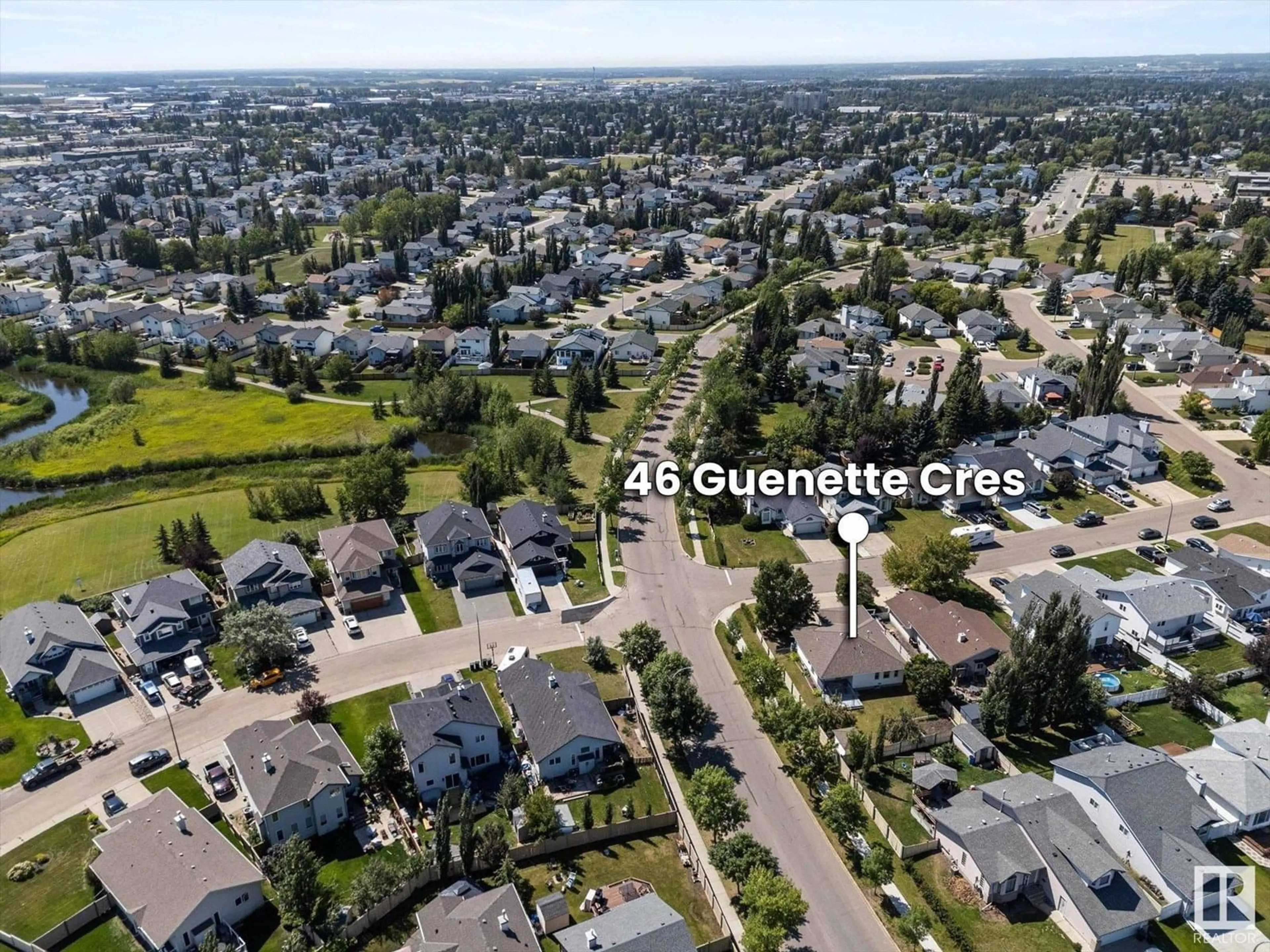 A pic from outside/outdoor area/front of a property/back of a property/a pic from drone, street for 46 GUENETTE CR, Spruce Grove Alberta T7X3G9