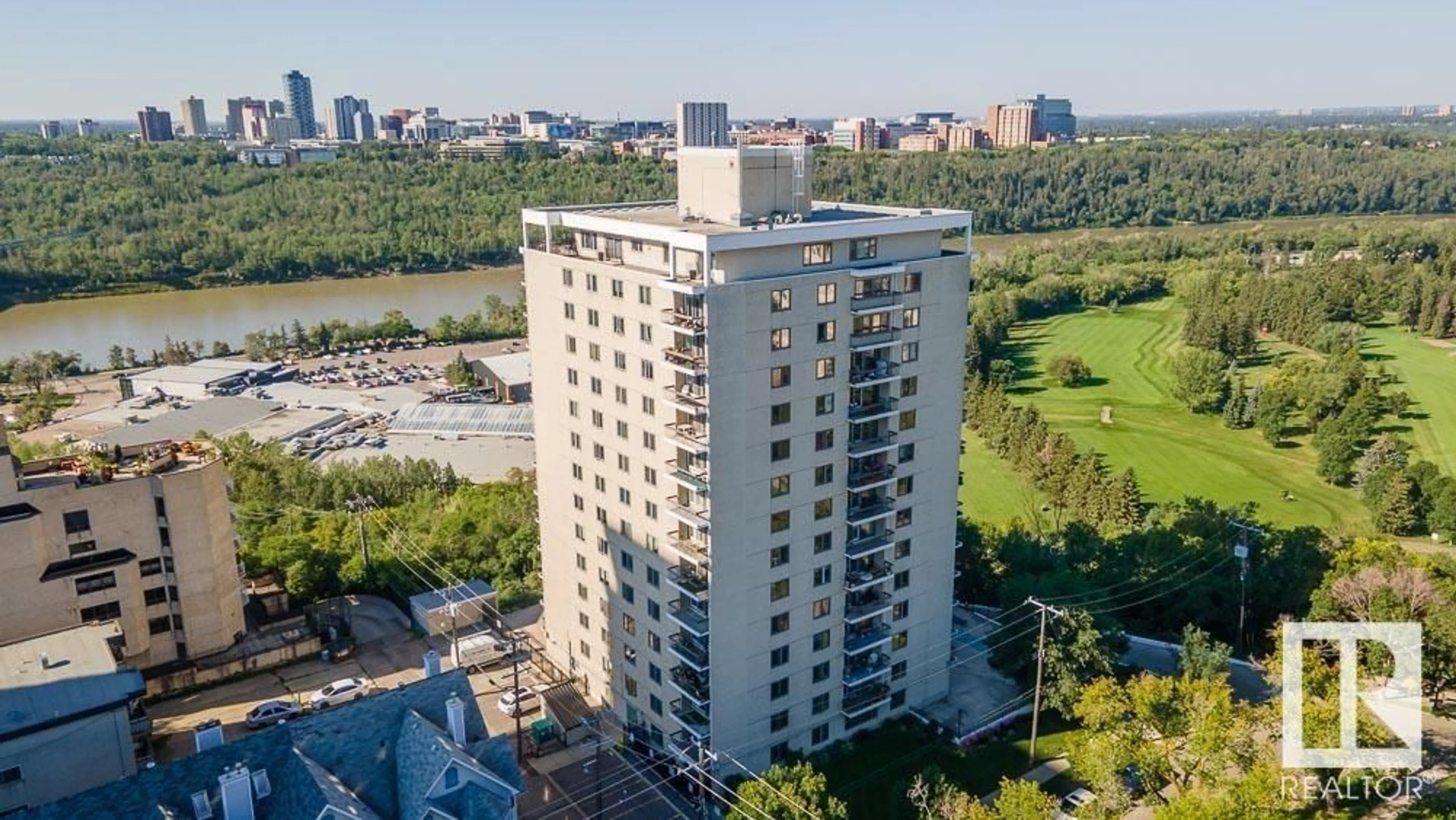 A pic from outside/outdoor area/front of a property/back of a property/a pic from drone, city buildings view from balcony for #101 - 9737 112 ST, Edmonton Alberta T5K1L3
