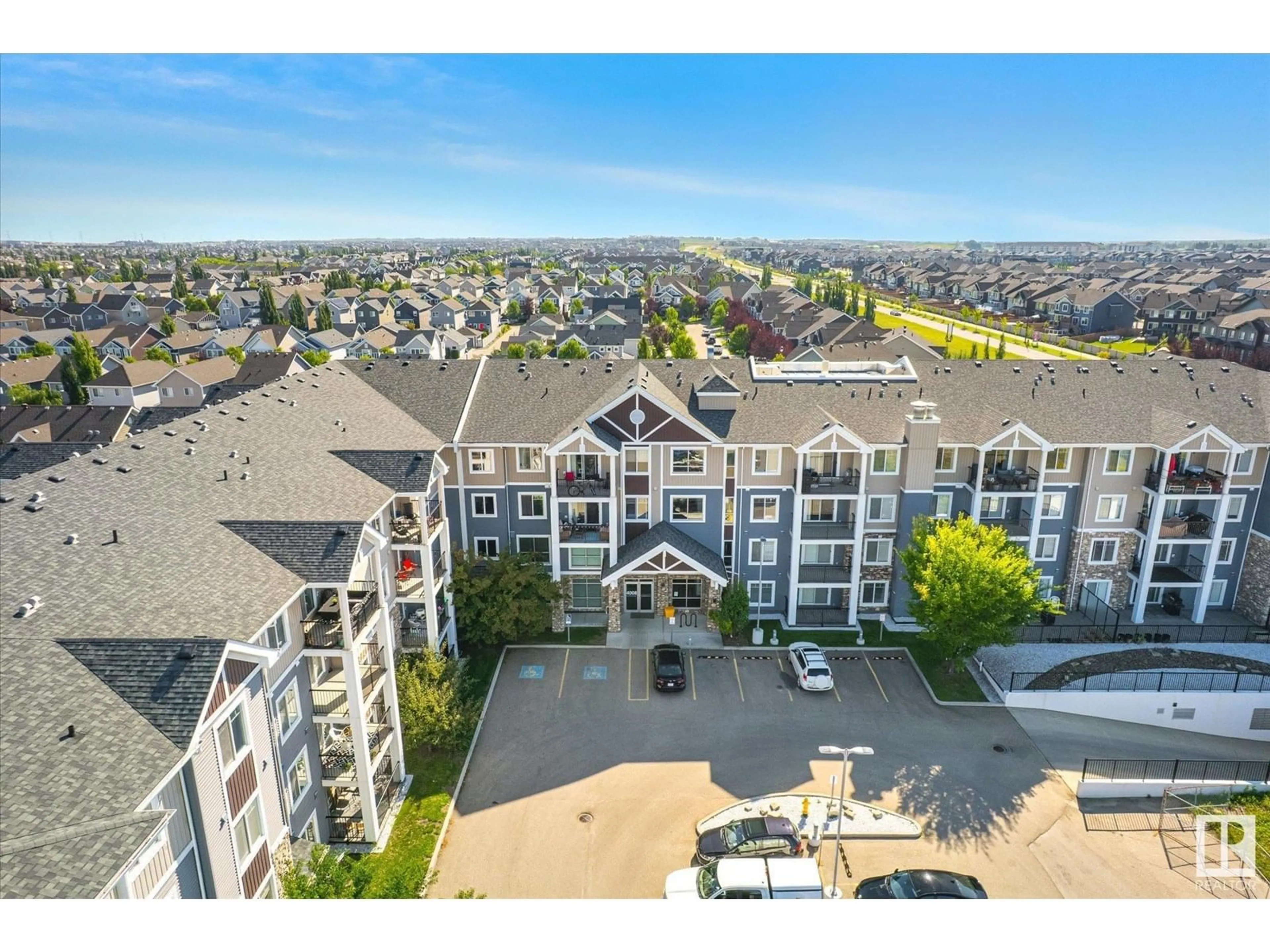A pic from outside/outdoor area/front of a property/back of a property/a pic from drone, city buildings view from balcony for 316 - 4008 SAVARYN DR, Edmonton Alberta T6X2E5