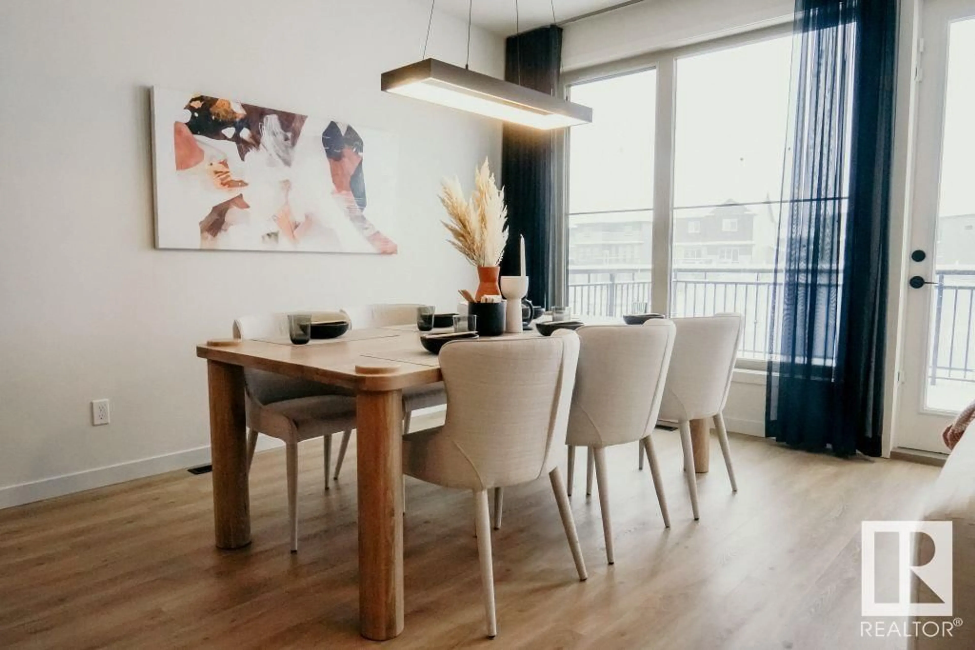 Dining room, wood/laminate floor for 34 GAMBEL LO, Spruce Grove Alberta T7X4B9