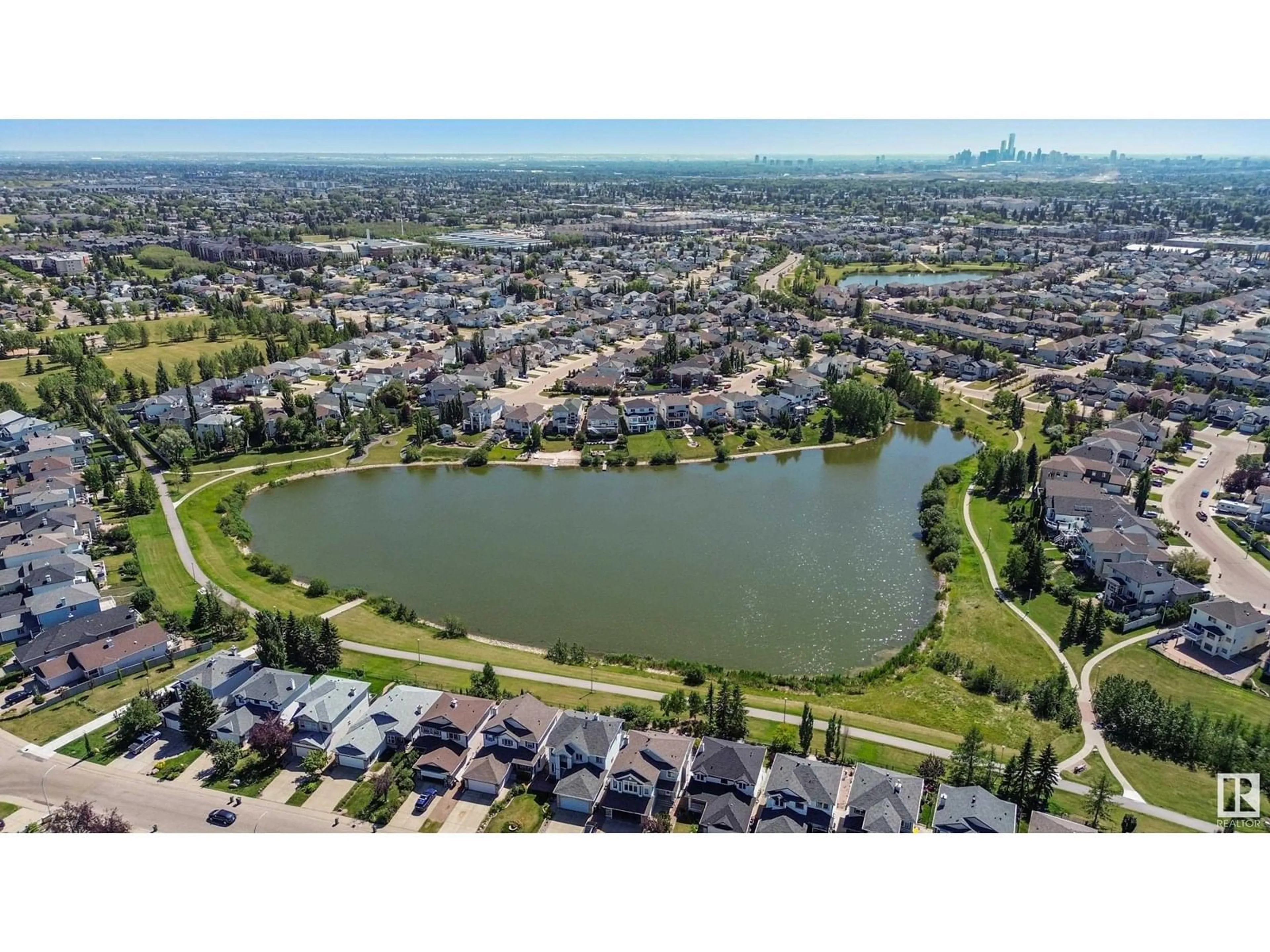 A pic from outside/outdoor area/front of a property/back of a property/a pic from drone, water/lake/river/ocean view for 356 CALDERON CR, Edmonton Alberta T6V1R8
