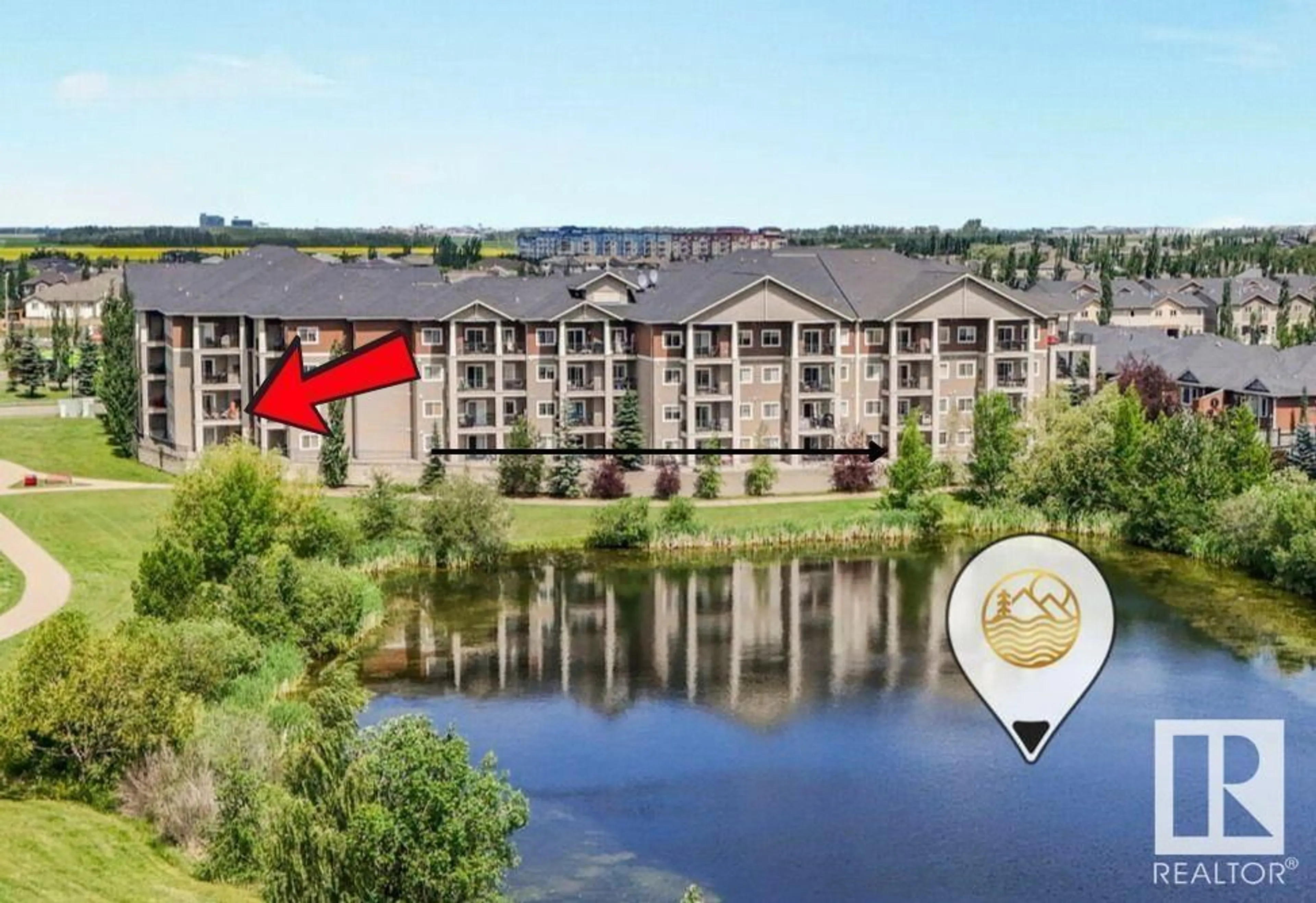 A pic from outside/outdoor area/front of a property/back of a property/a pic from drone, water/lake/river/ocean view for 204 - 105 WEST HAVEN DR, Leduc Alberta T9E0R9
