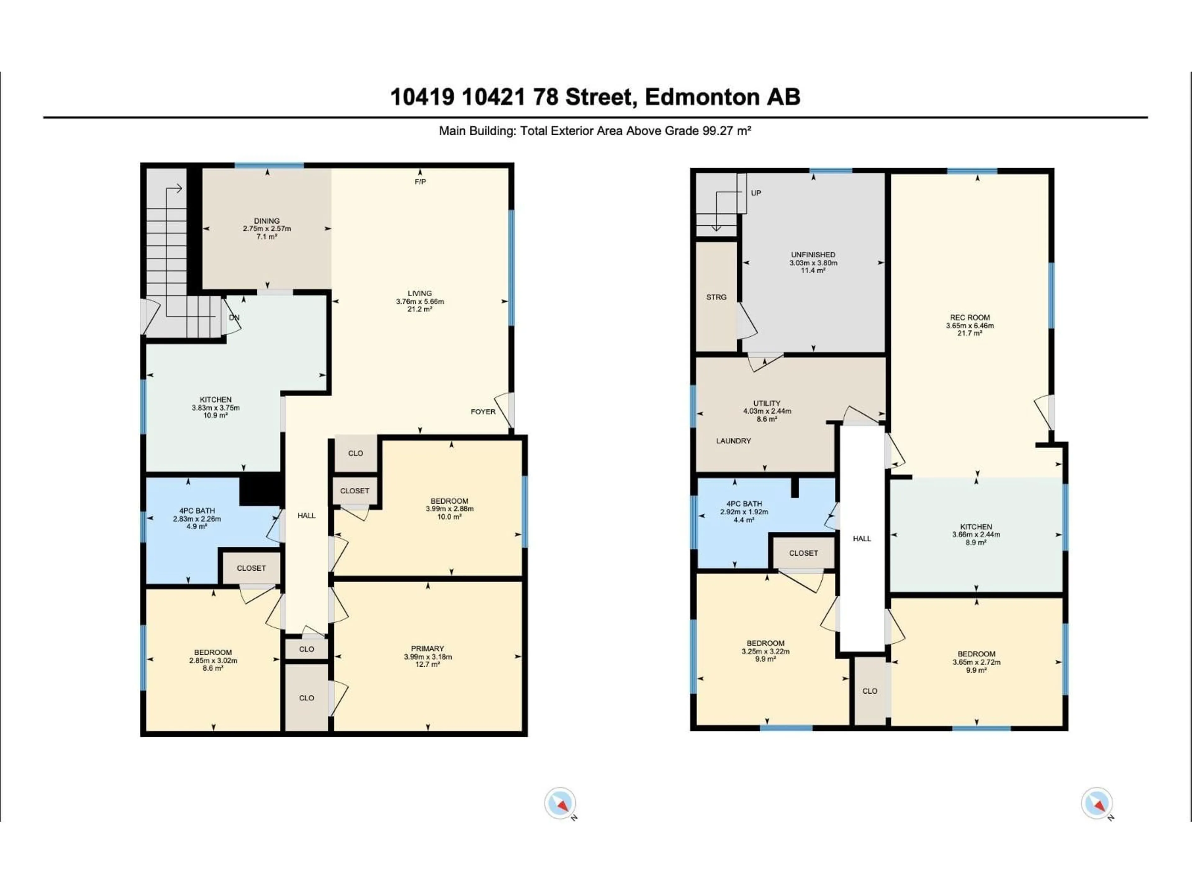 Floor plan for NW - 10419 10421 78 ST, Edmonton Alberta T6A3E7