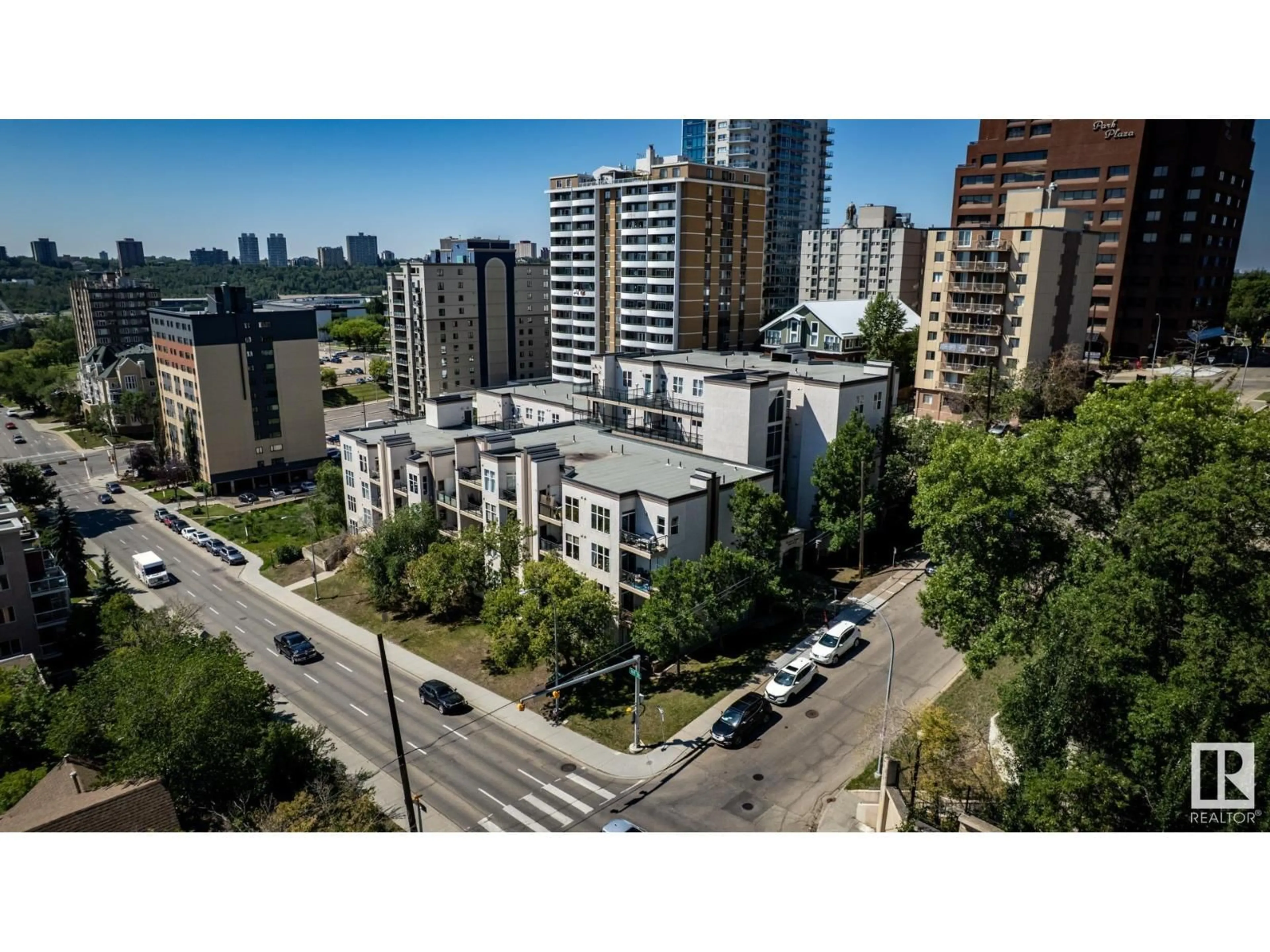 A pic from outside/outdoor area/front of a property/back of a property/a pic from drone, city buildings view from balcony for #409 - 10503 98 AV, Edmonton Alberta T5K0B2