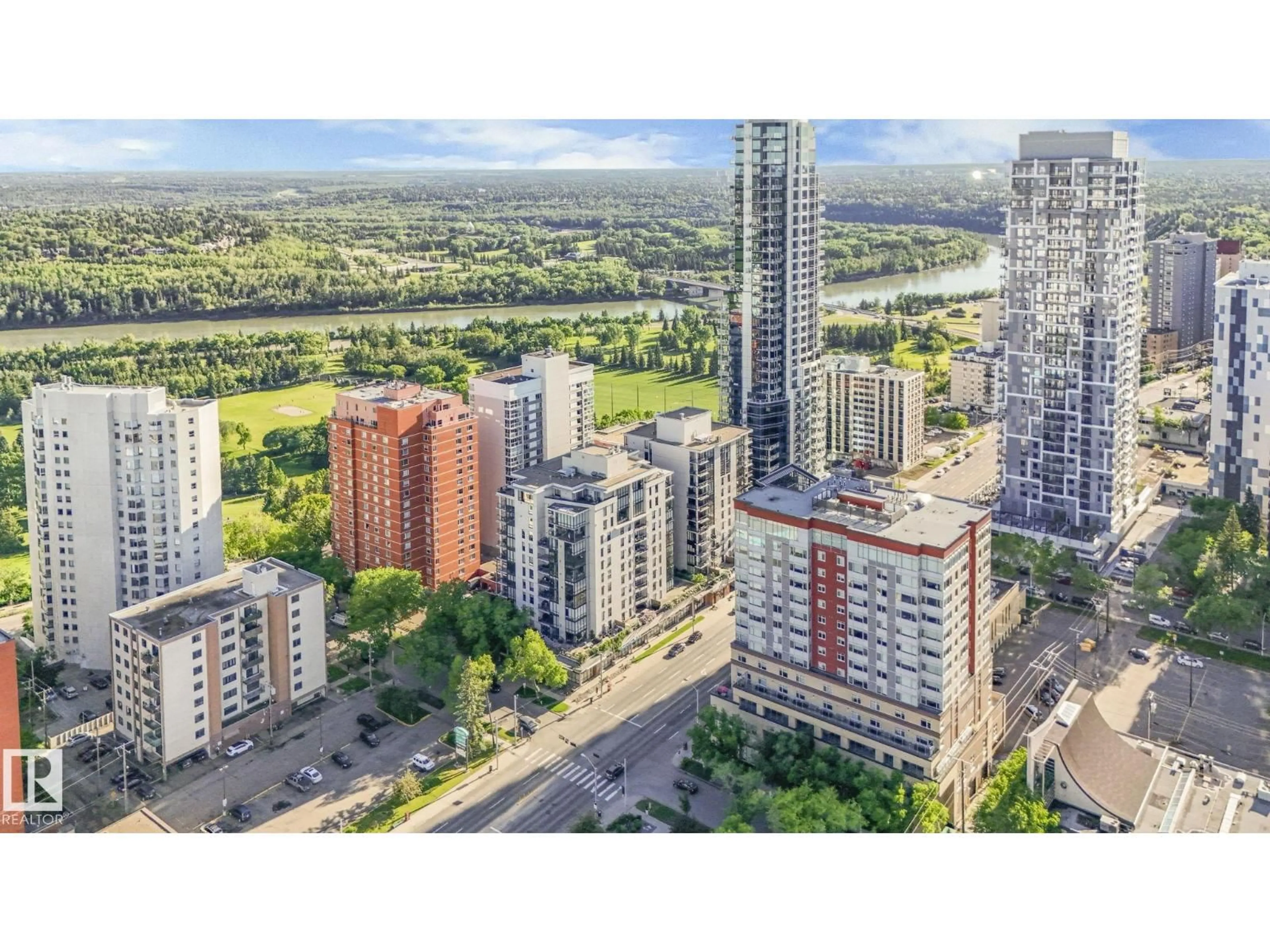 A pic from outside/outdoor area/front of a property/back of a property/a pic from drone, city buildings view from balcony for #301 - 10028 119 ST, Edmonton Alberta T5K1Y8