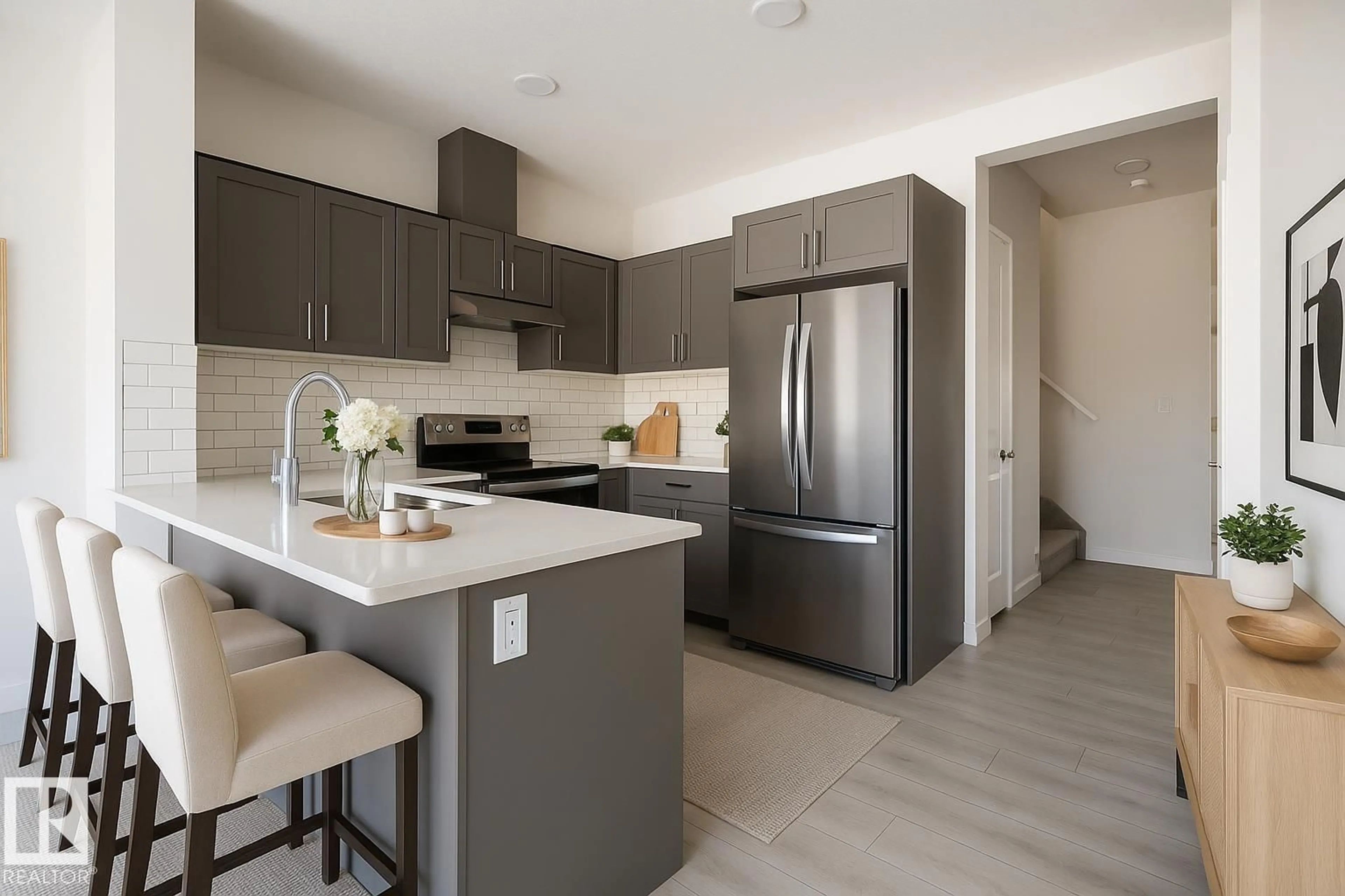 Open concept kitchen, ceramic/tile floor for #25 - 7110 KESWICK CM, Edmonton Alberta T6W5P7