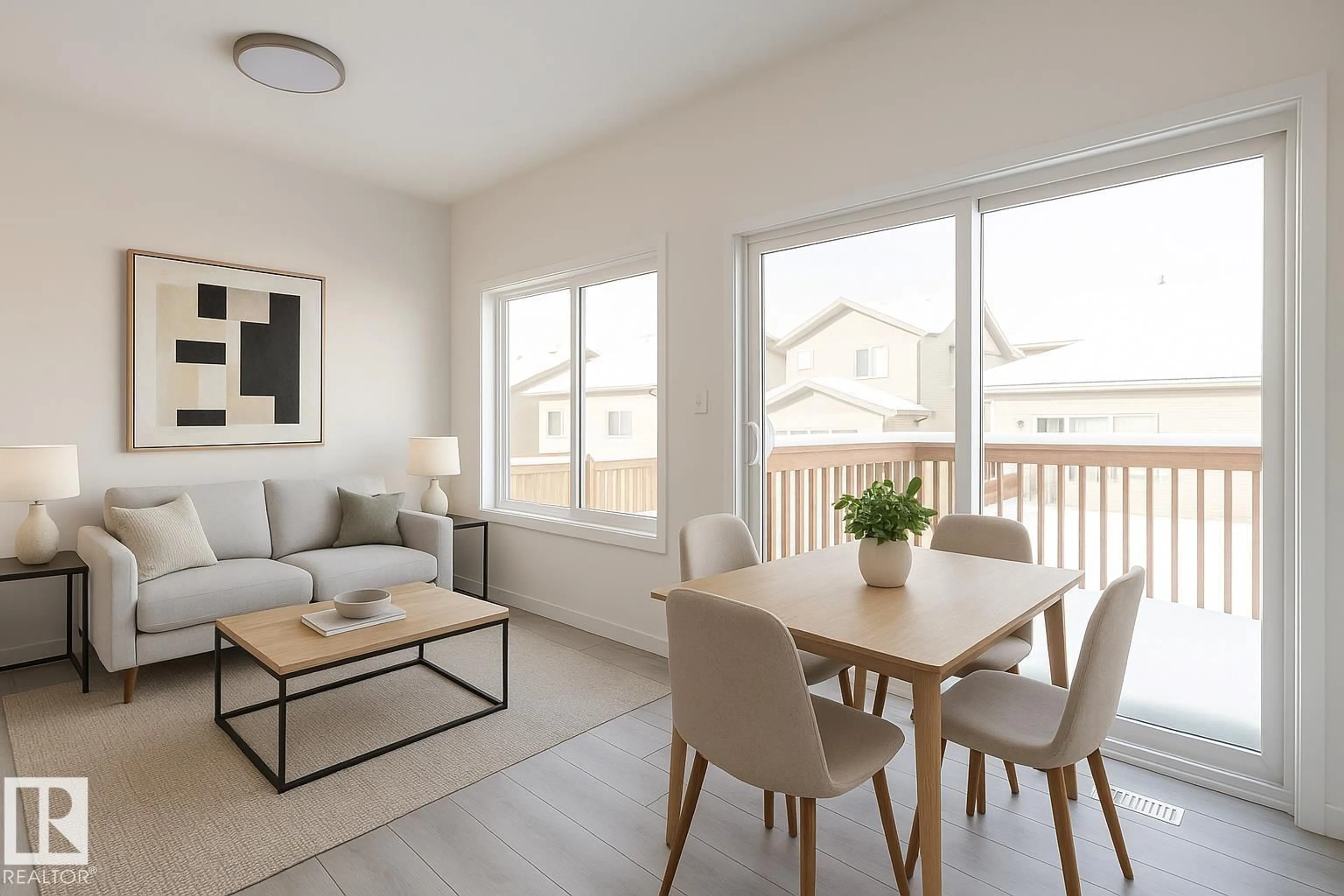 Living room with furniture, wood/laminate floor for #25 - 7110 KESWICK CM, Edmonton Alberta T6W5P7